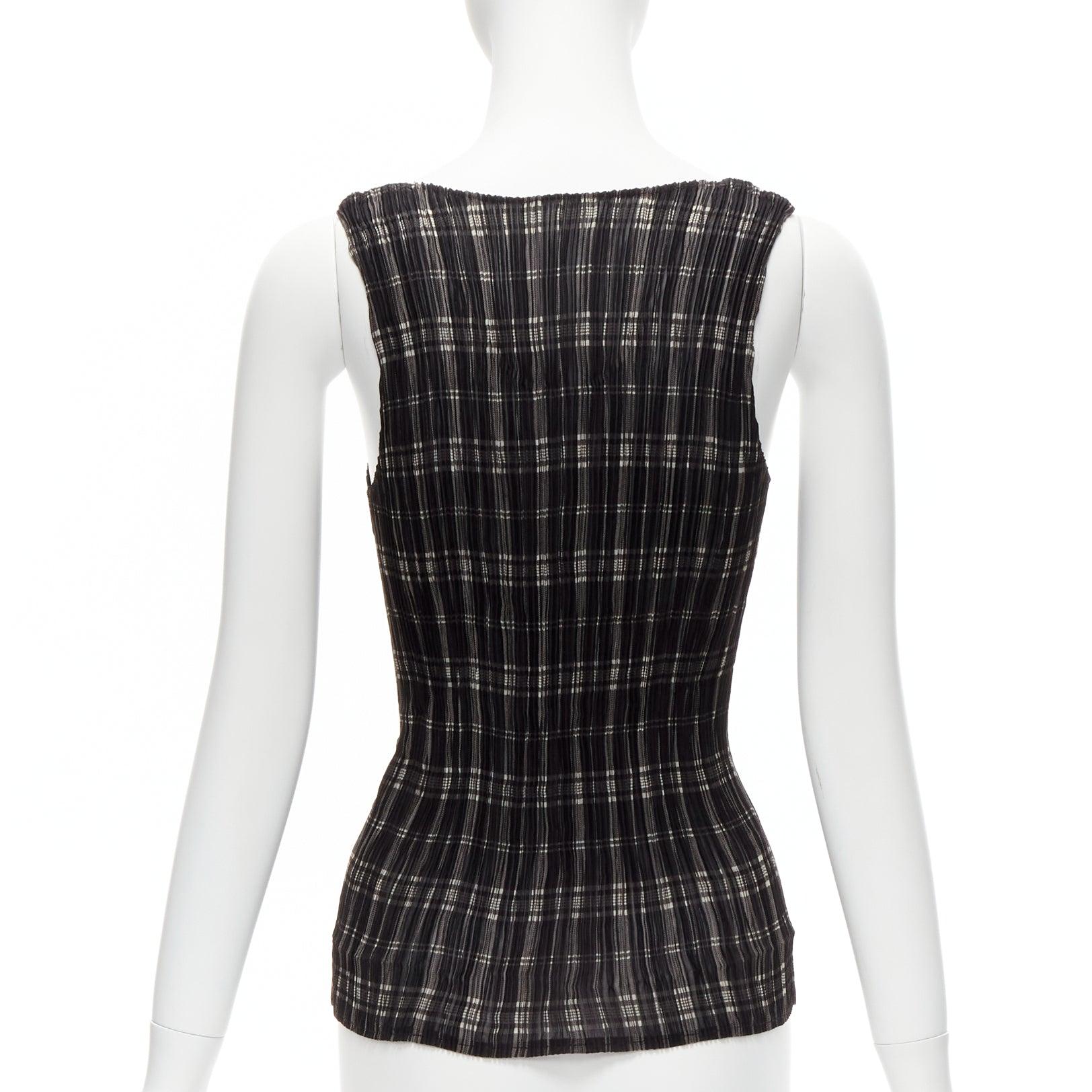 Women's ISSEY MIYAKE Vintage black white plaid check plisse round neck tank top S