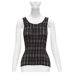 ISSEY MIYAKE Vintage schwarz-weiß kariertes Plissee Rundhals-Tank-Top S