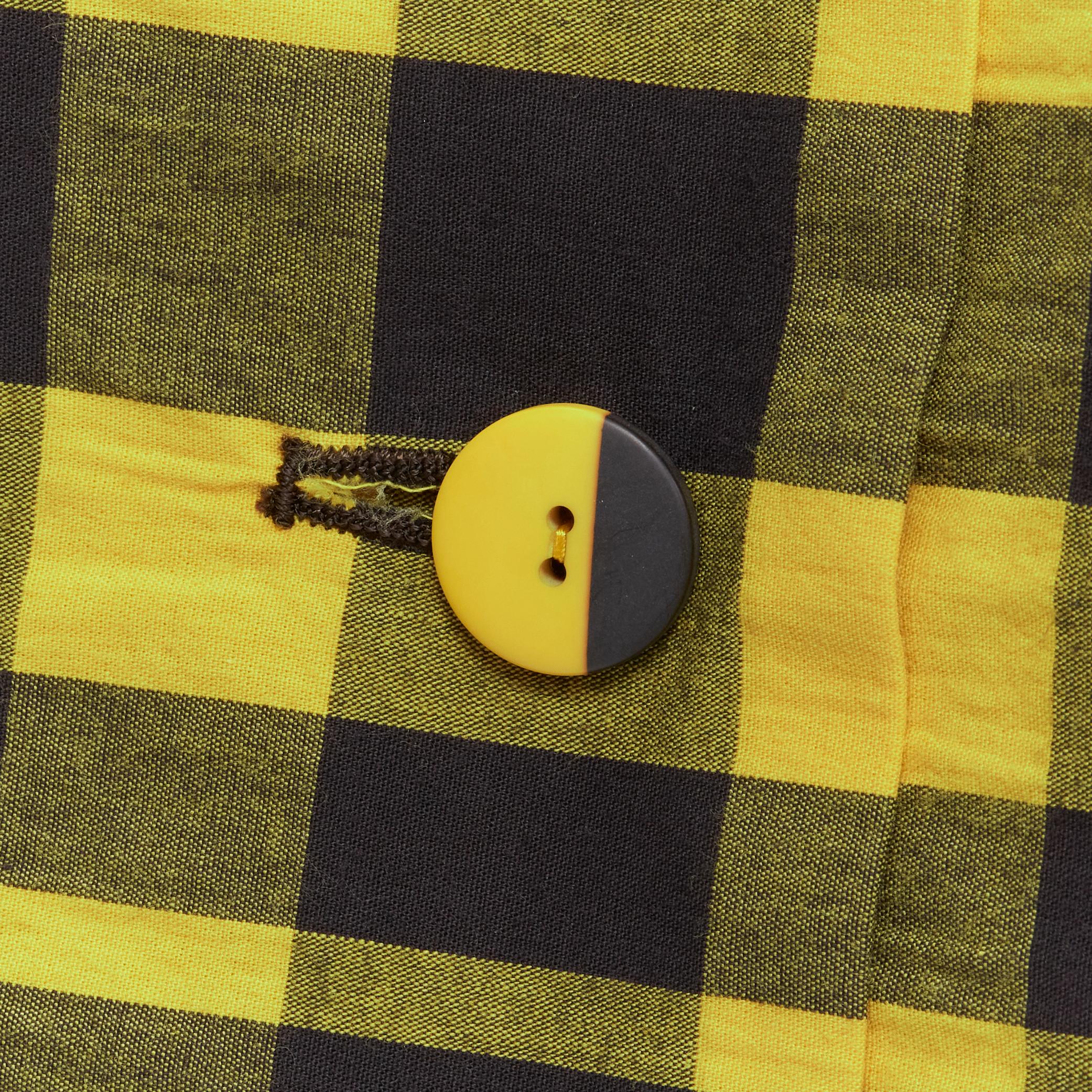 ISSEY MIYAKE Vintage black yellow check plaid cotton stand collar shirt S 5