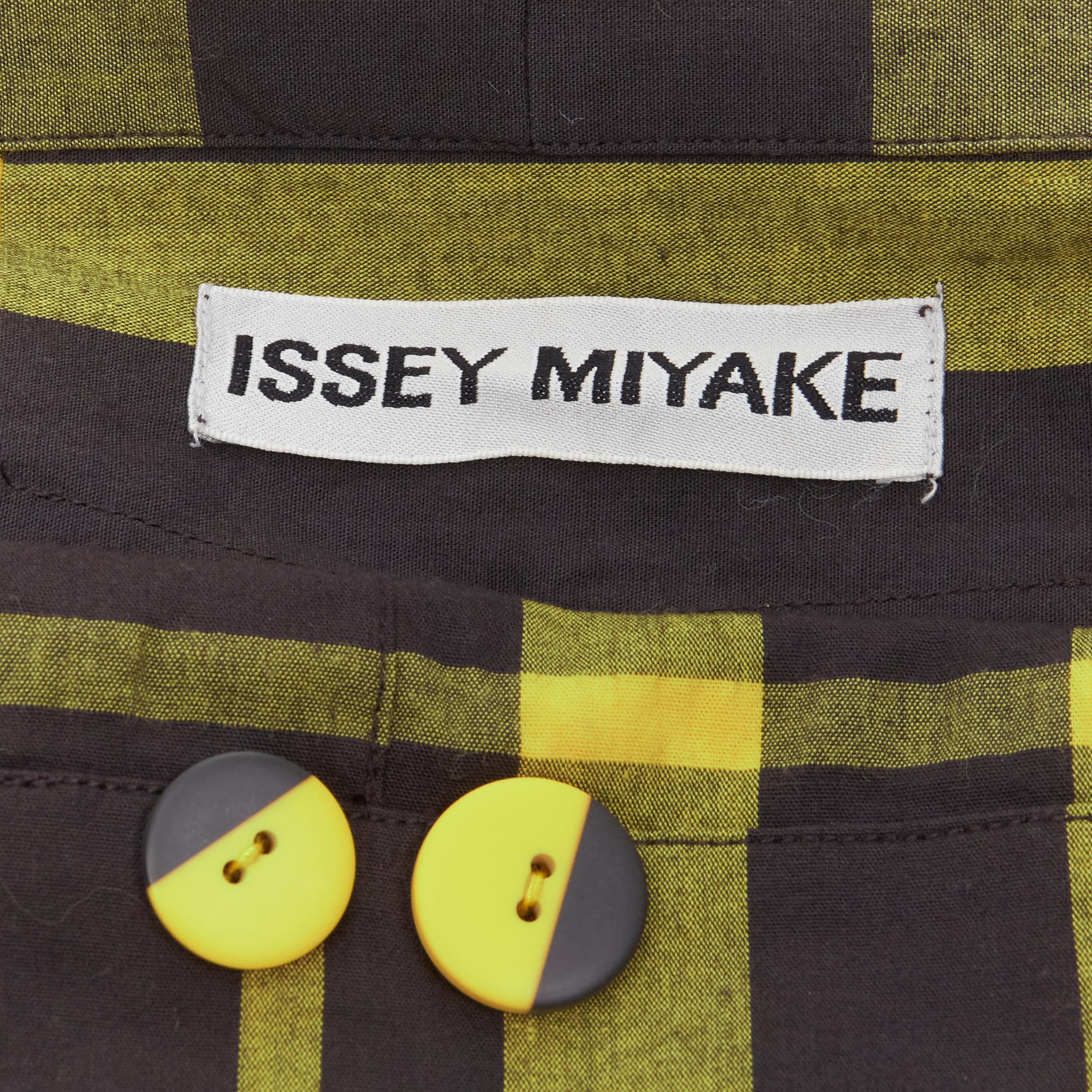 ISSEY MIYAKE Vintage black yellow check plaid cotton stand collar shirt S For Sale 6