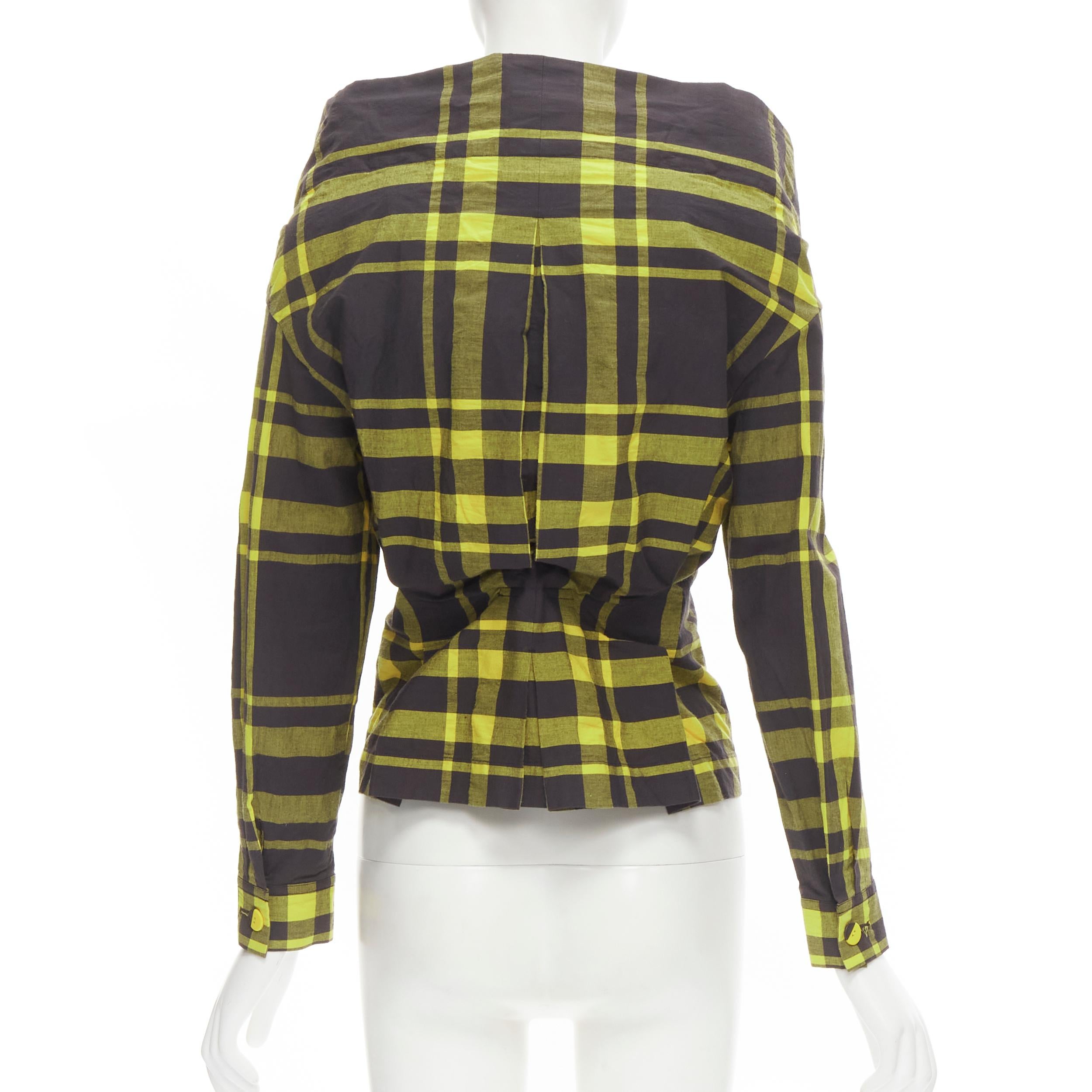 Women's ISSEY MIYAKE Vintage black yellow check plaid cotton stand collar shirt S For Sale