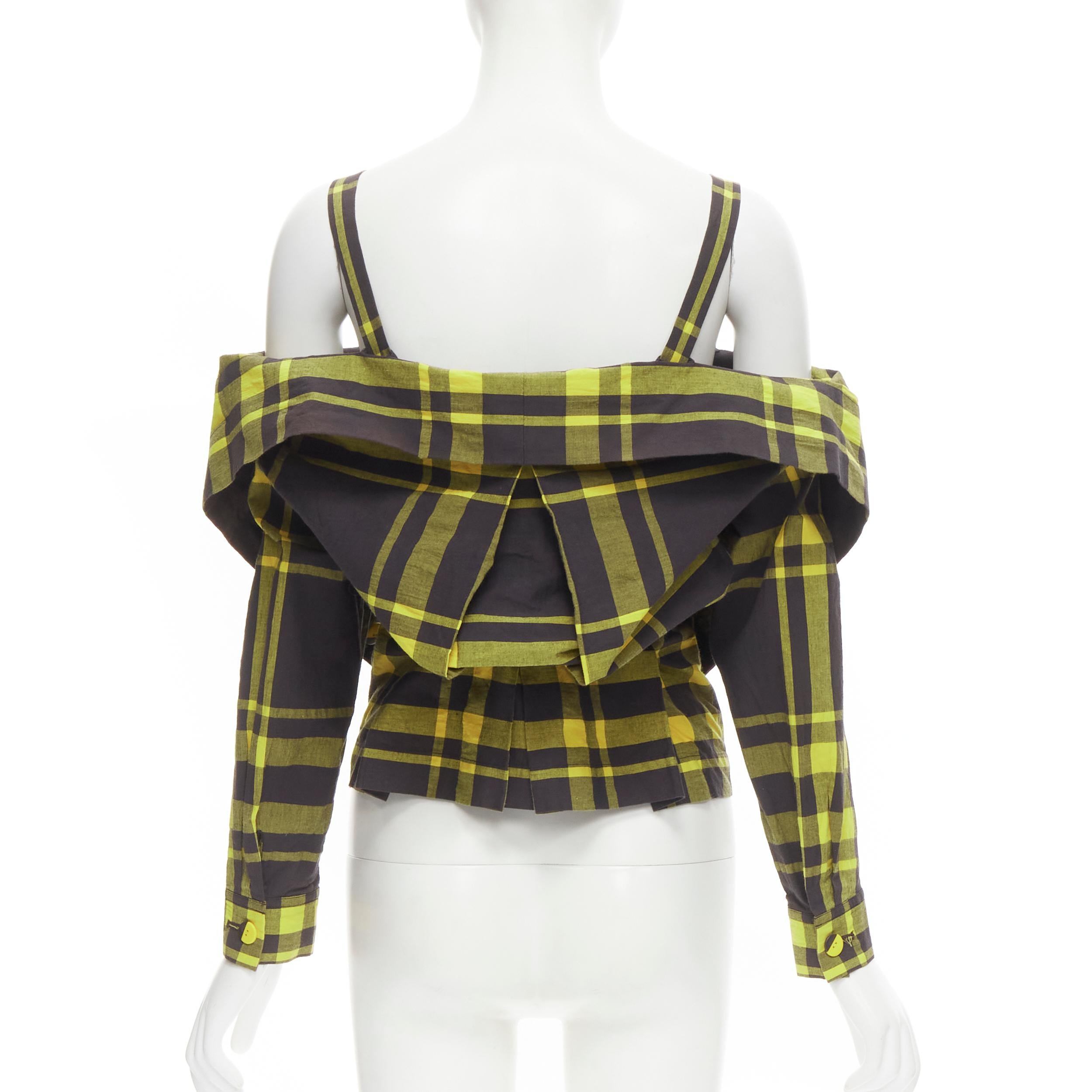 ISSEY MIYAKE Vintage black yellow check plaid cotton stand collar shirt S For Sale 1