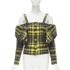 ISSEY MIYAKE Vintage schwarz gelb kariertes Baumwollhemd mit Stehkragen S Rare