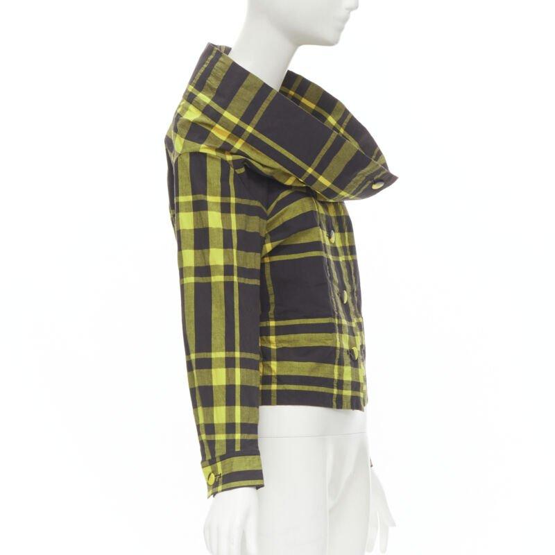 ISSEY MIYAKE Vintage schwarz gelb kariertes Baumwollhemd mit Stehkragen S Rare (Braun) im Angebot