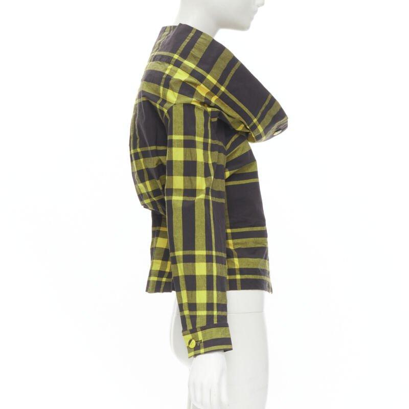 ISSEY MIYAKE Vintage schwarz gelb kariertes Baumwollhemd mit Stehkragen S Rare im Zustand „Hervorragend“ im Angebot in Hong Kong, NT
