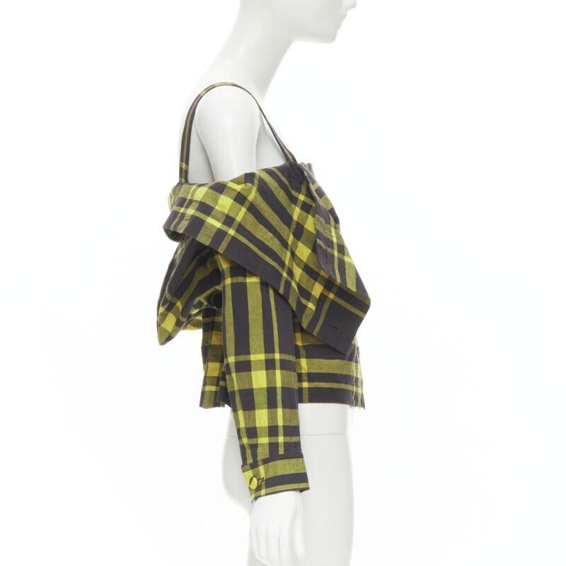 ISSEY MIYAKE Vintage schwarz gelb kariertes Baumwollhemd mit Stehkragen S Rare Damen im Angebot