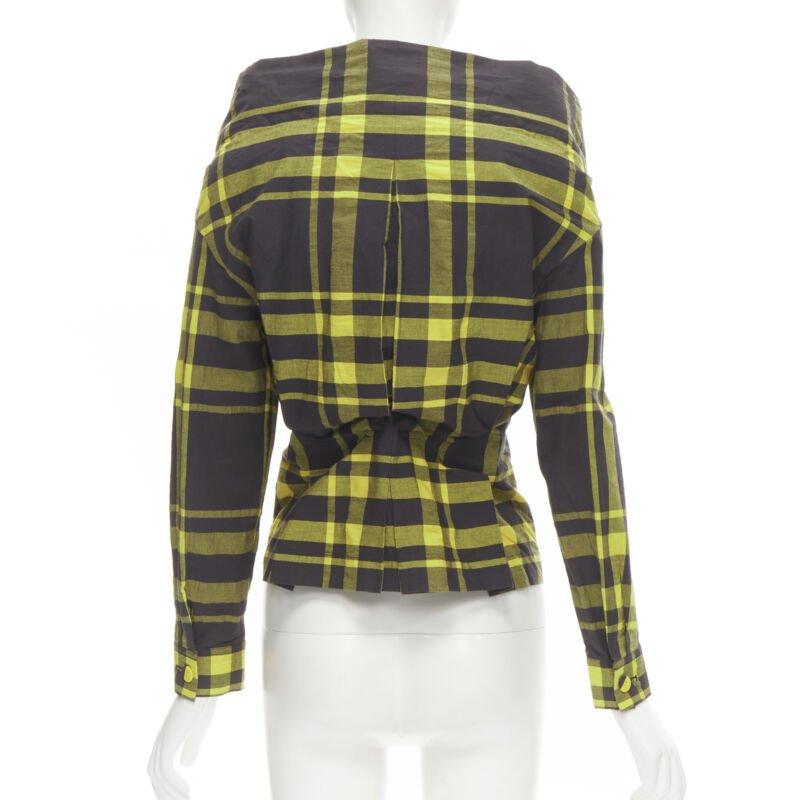 ISSEY MIYAKE Vintage schwarz gelb kariertes Baumwollhemd mit Stehkragen S Rare im Angebot 1