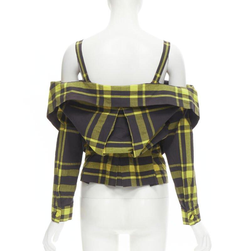 ISSEY MIYAKE Vintage schwarz gelb kariertes Baumwollhemd mit Stehkragen S Rare im Angebot 2