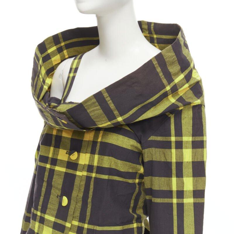 ISSEY MIYAKE Vintage schwarz gelb kariertes Baumwollhemd mit Stehkragen S Rare im Angebot 3