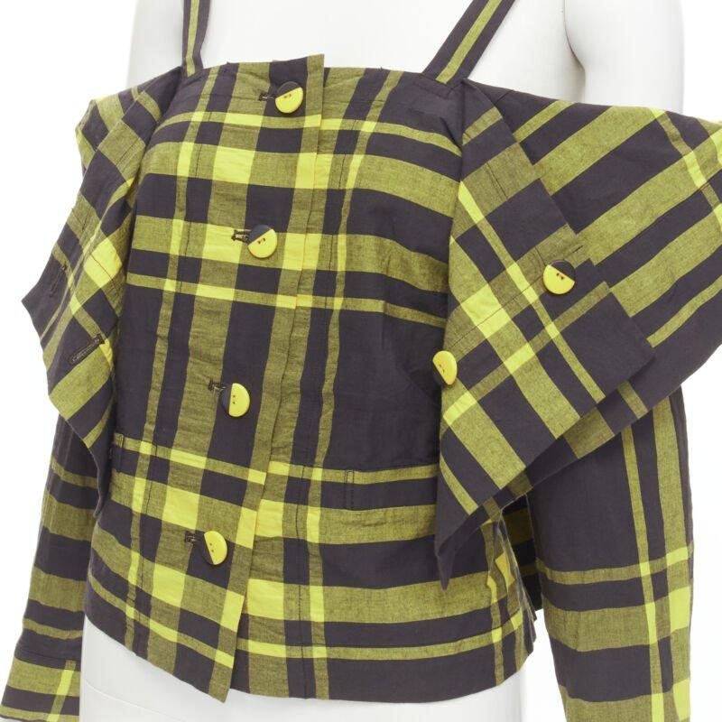 ISSEY MIYAKE Vintage schwarz gelb kariertes Baumwollhemd mit Stehkragen S Rare im Angebot 4