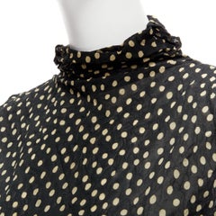 ISSEY MIYAKE Vintage schwarz gelb gepunktet crinkle durchsichtiges hochgeschlossenes Oberteil mit Weste S