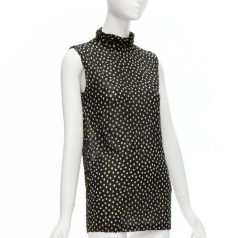 ISSEY MIYAKE Vintage negro amarillo lunares arrugados cuello alto chaleco S Negro en venta