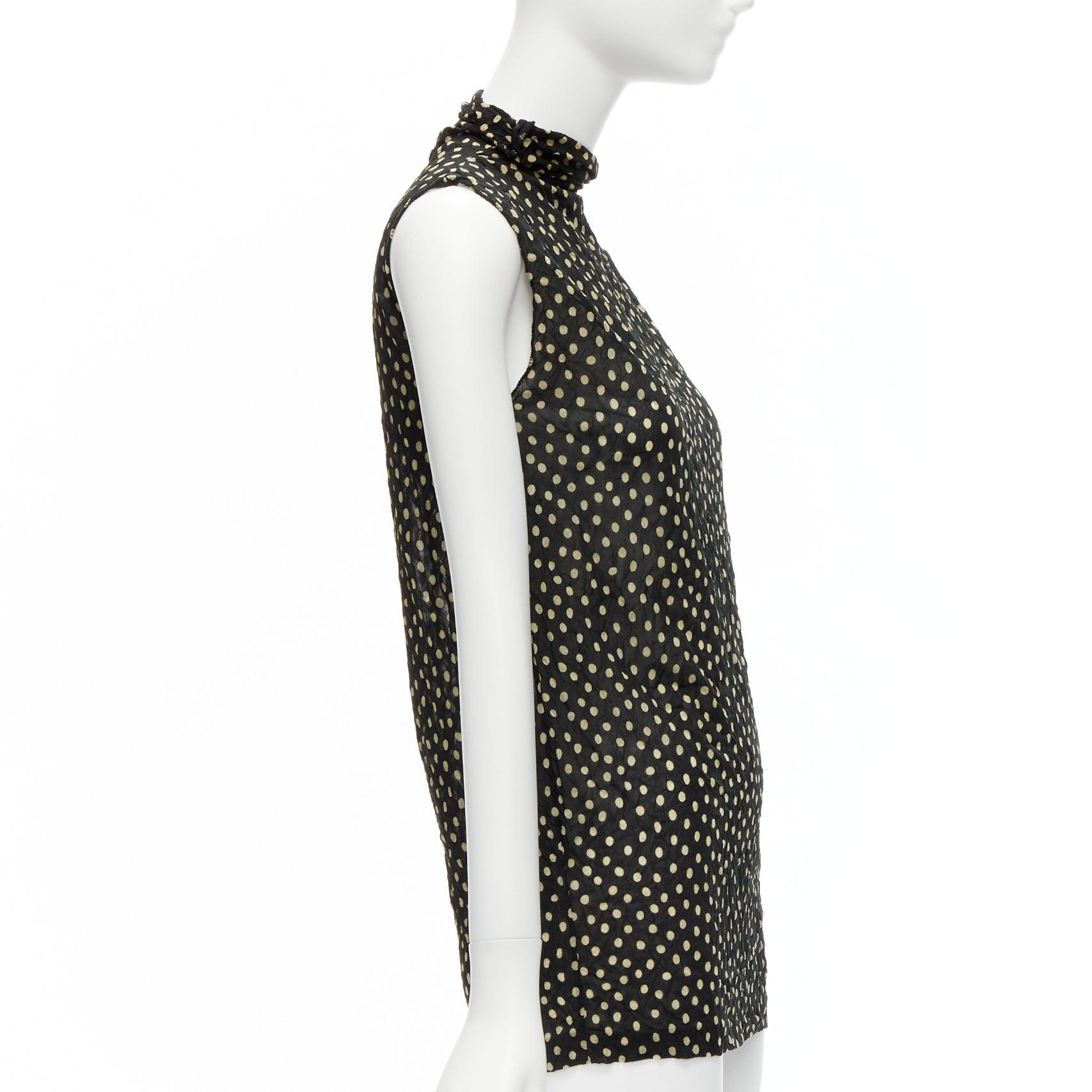 Women's ISSEY MIYAKE Vintage black yellow polka dot crinkle sheer high neck vest top S For Sale