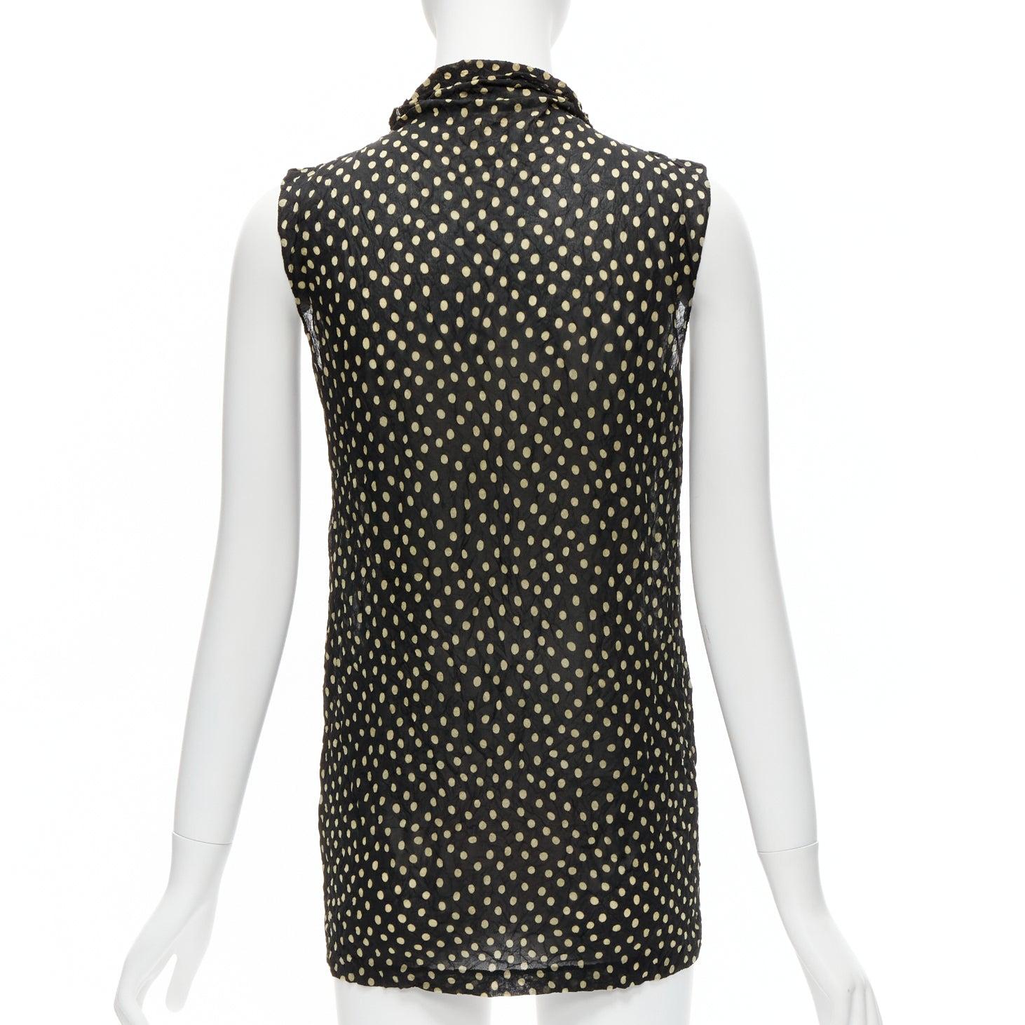 ISSEY MIYAKE Vintage black yellow polka dot crinkle sheer high neck vest top S For Sale 1