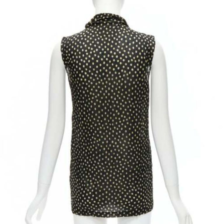 De las mujeres ISSEY MIYAKE Vintage negro amarillo lunares arrugados cuello alto chaleco S en venta