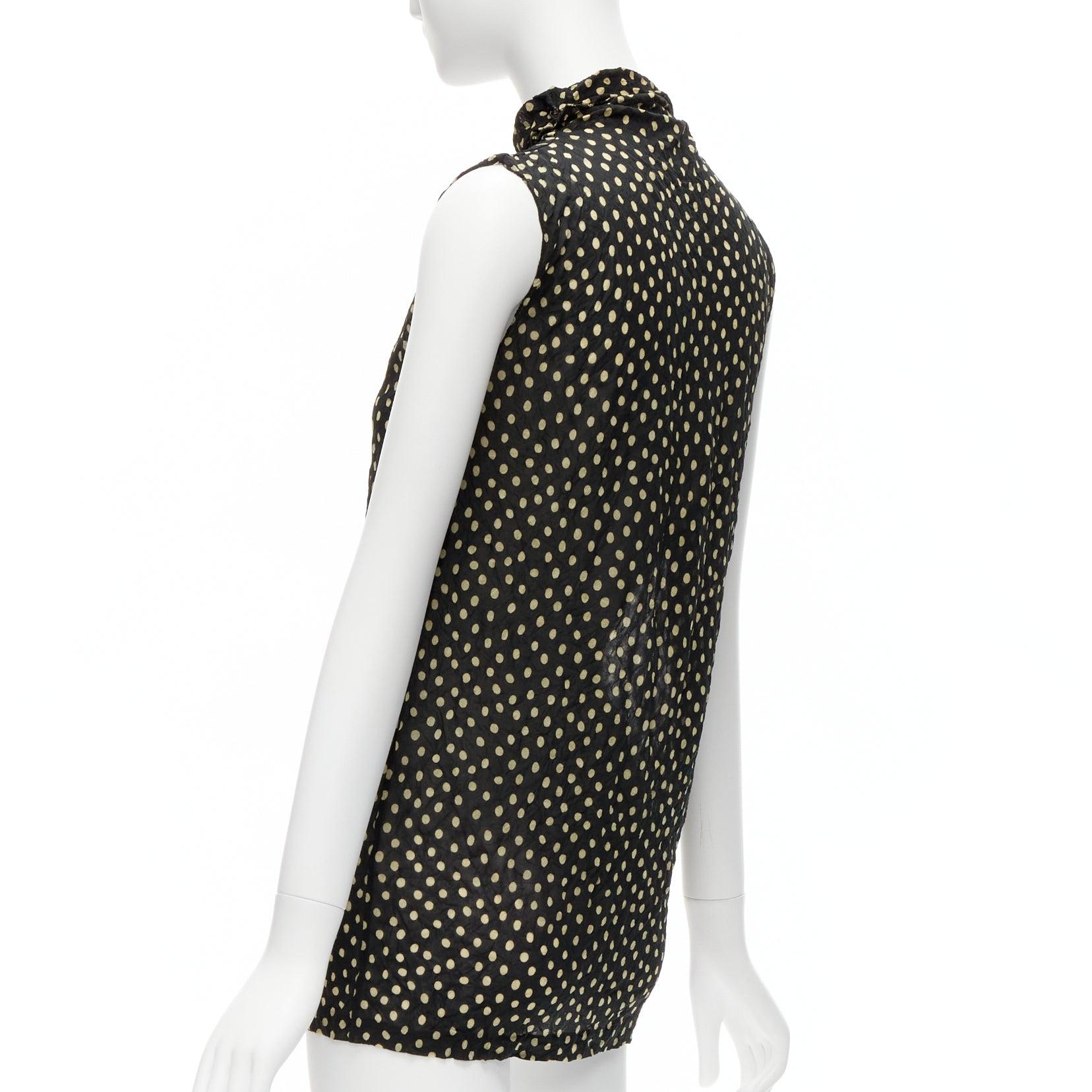 ISSEY MIYAKE Vintage black yellow polka dot crinkle sheer high neck vest top S For Sale 2