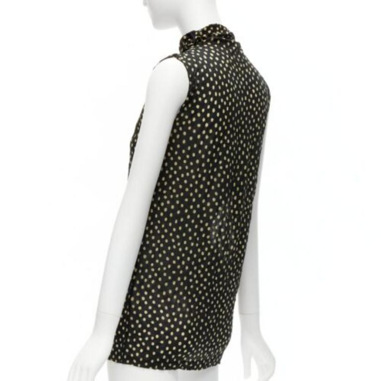 ISSEY MIYAKE Vintage negro amarillo lunares arrugados cuello alto chaleco S en venta 1