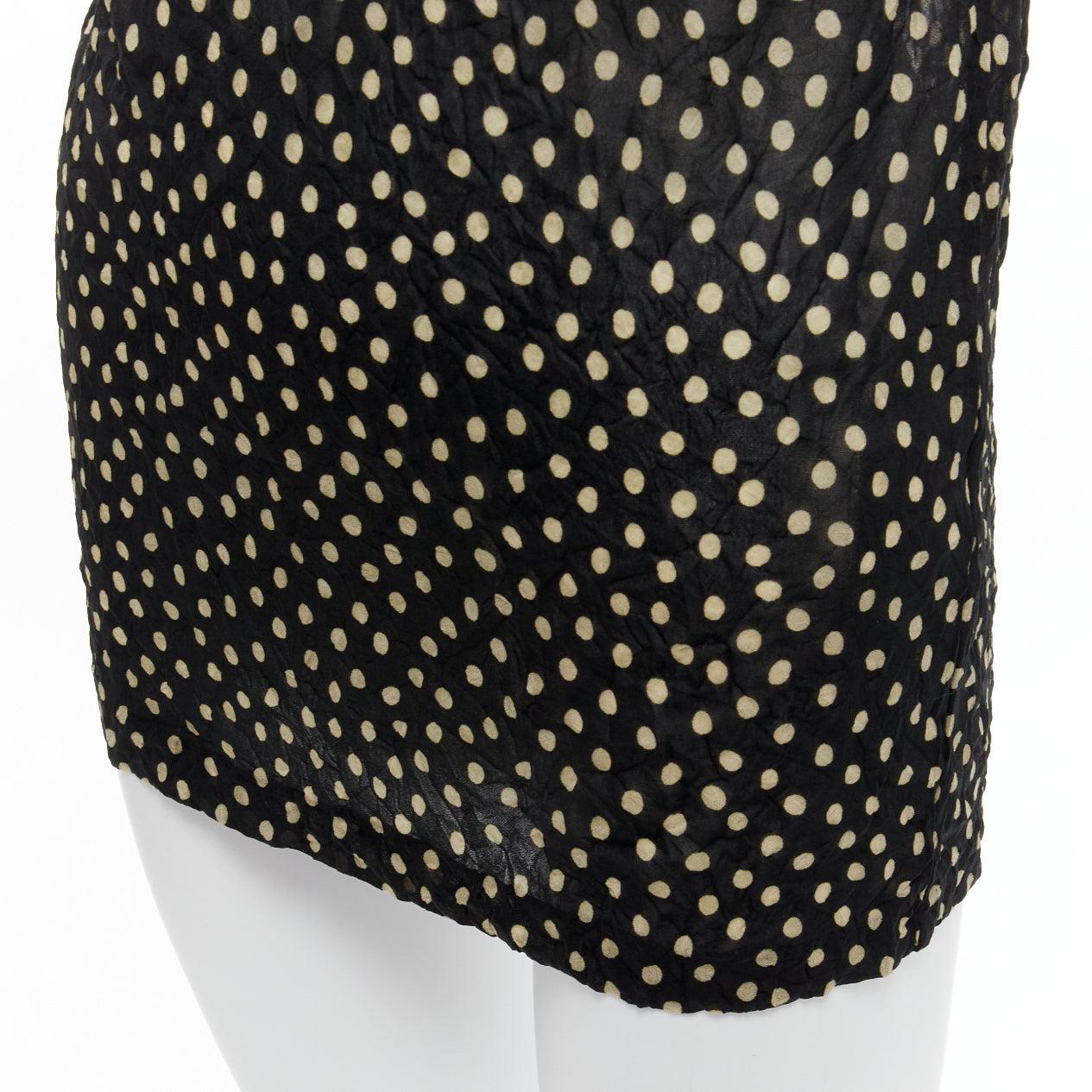 ISSEY MIYAKE Vintage black yellow polka dot crinkle sheer high neck vest top S For Sale 3