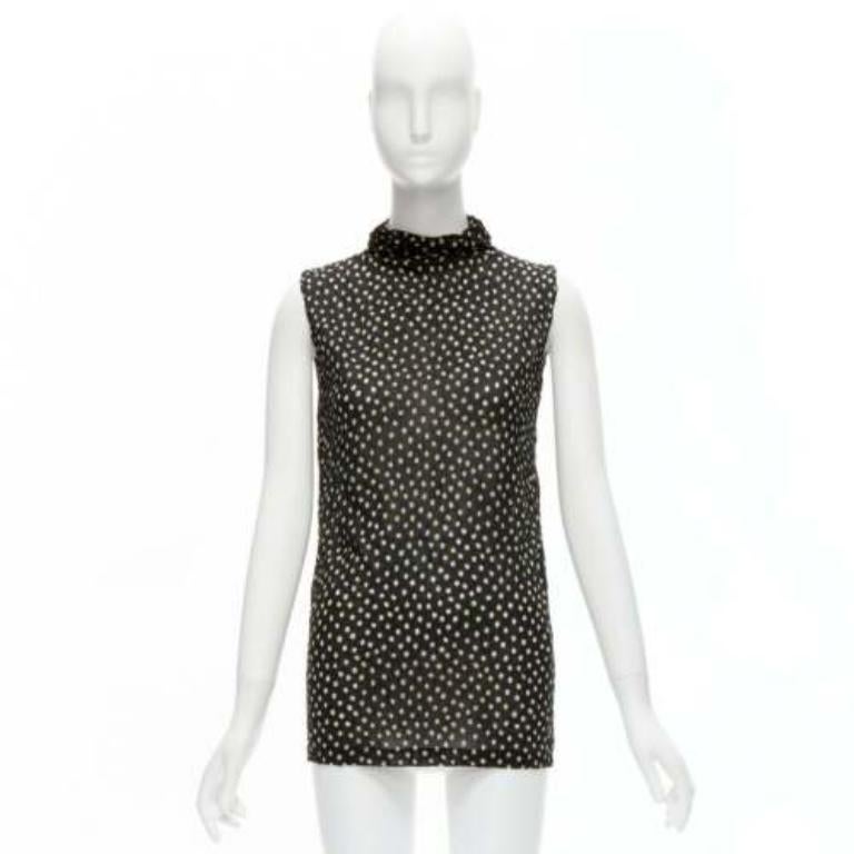 ISSEY MIYAKE Vintage negro amarillo lunares arrugados cuello alto chaleco S en venta 4