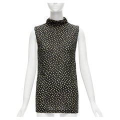 ISSEY MIYAKE Vintage black yellow polka dot crinkle sheer high neck vest top S