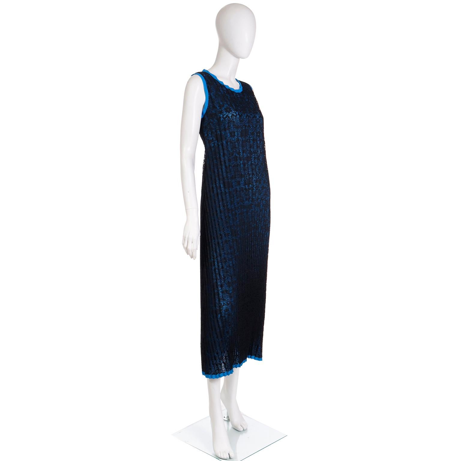 Women's Issey Miyake Vintage Blue & Black Pleated Lace Dress