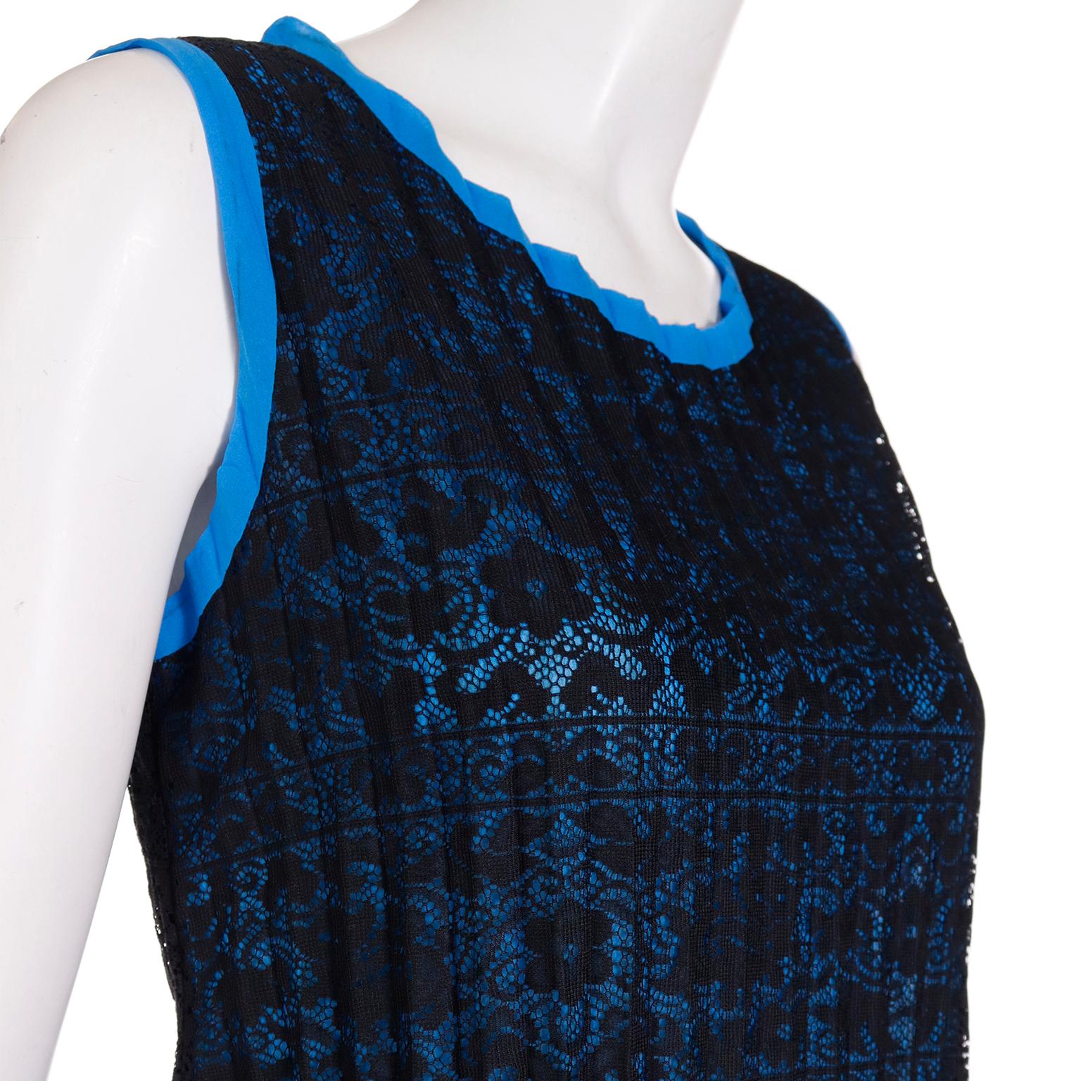 Issey Miyake Vintage Blue & Black Pleated Lace Dress 2