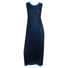 Issey Miyake Vintage Blaues & schwarzes plissiertes Spitzenkleid