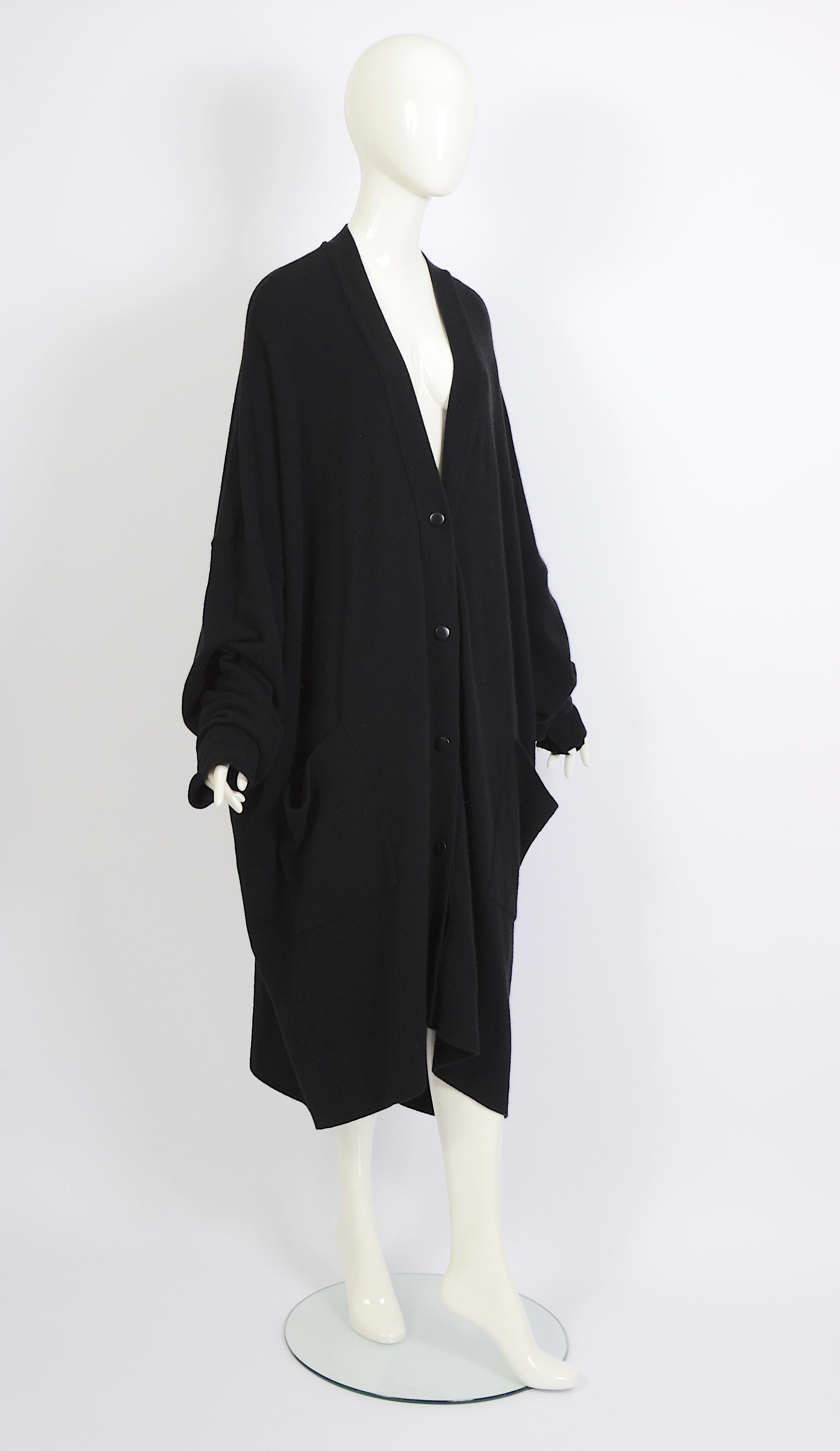 Issey Miyake vintage circa 1970s oversized cocoon black wool cardigan For Sale 3