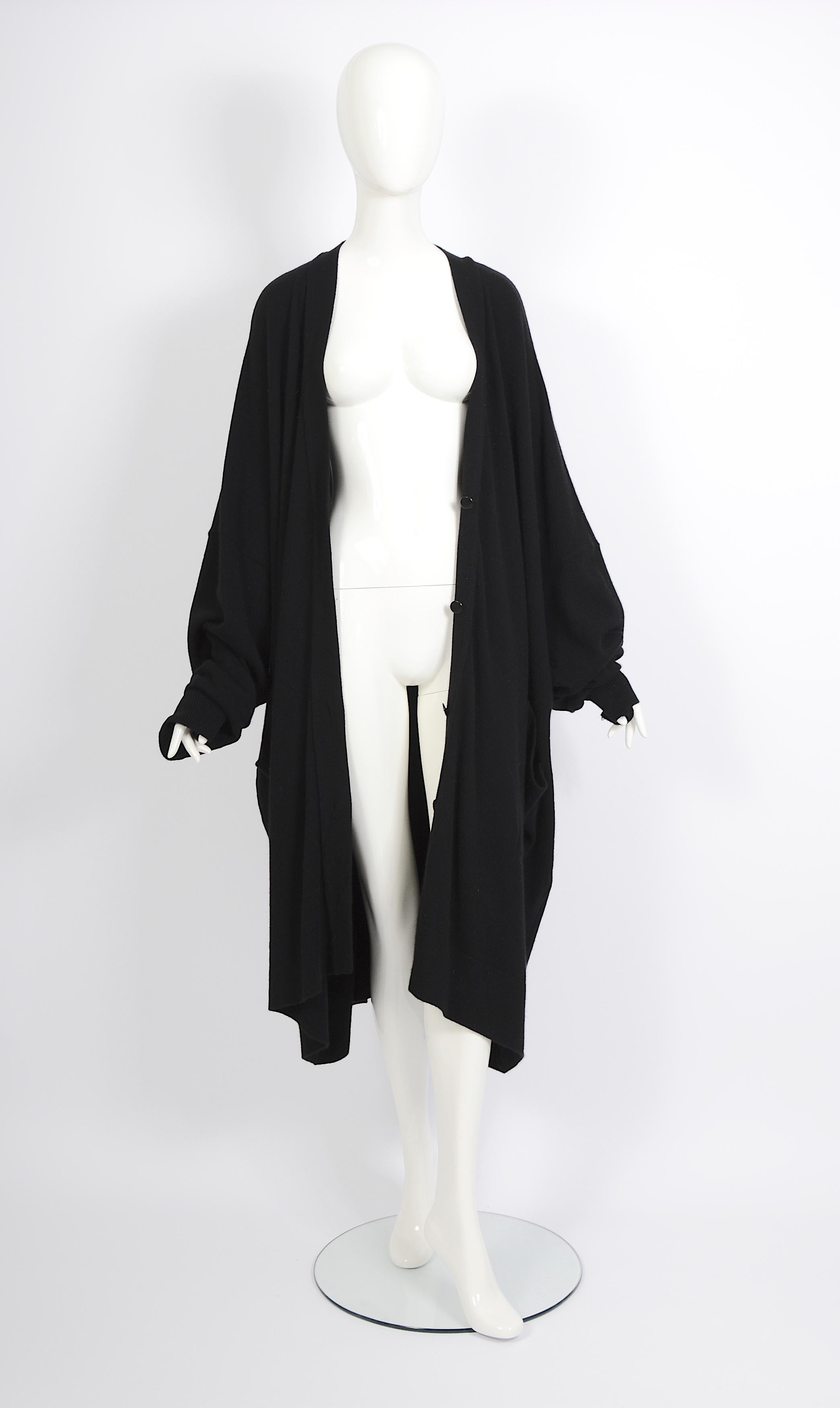Issey Miyake vintage circa 1970s oversized cocoon black wool cardigan For Sale 4