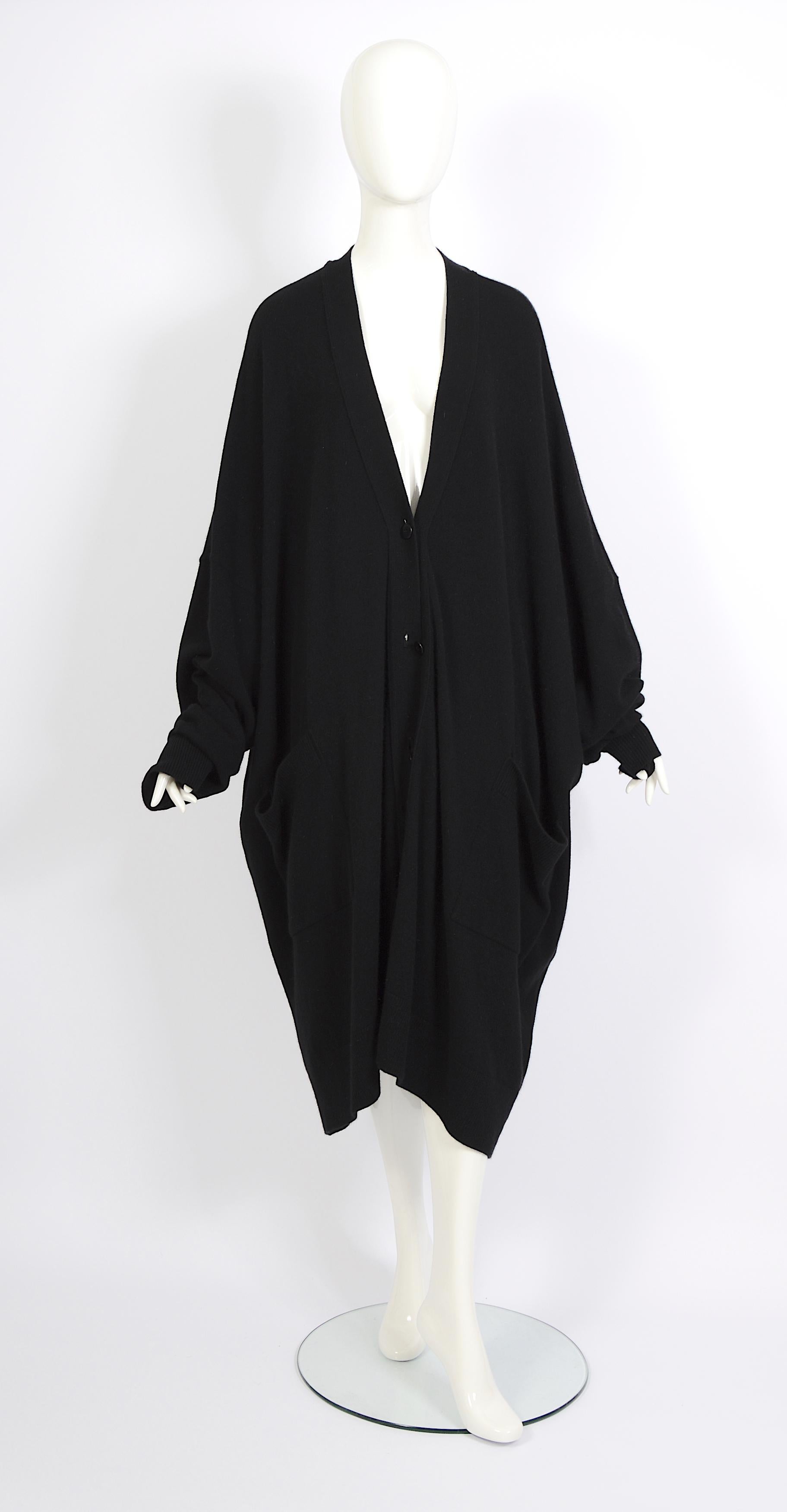 Issey Miyake vintage circa 1970s oversized cocoon black wool cardigan For Sale 5