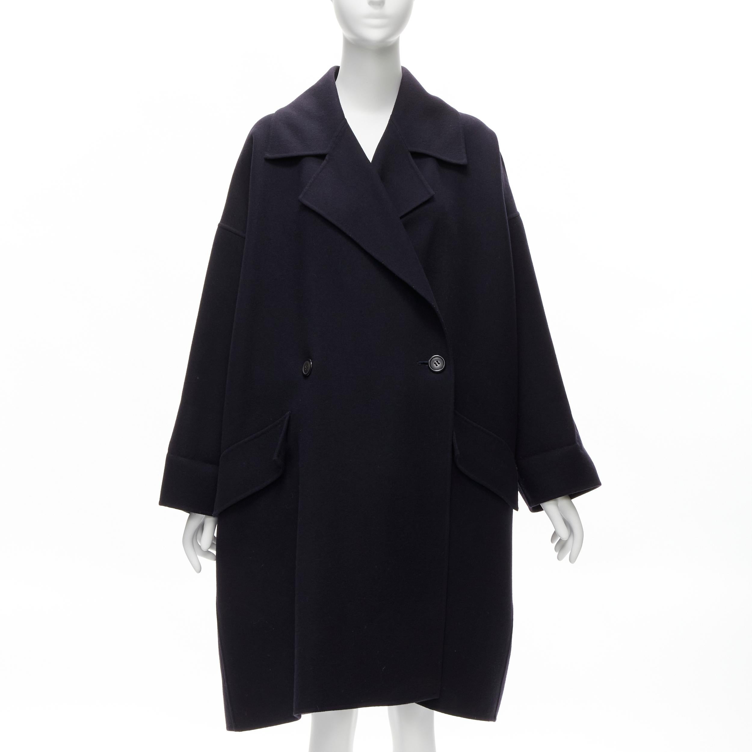 Black ISSEY MIYAKE Vintage navy blue double breasted wide cut cocoon coat L For Sale