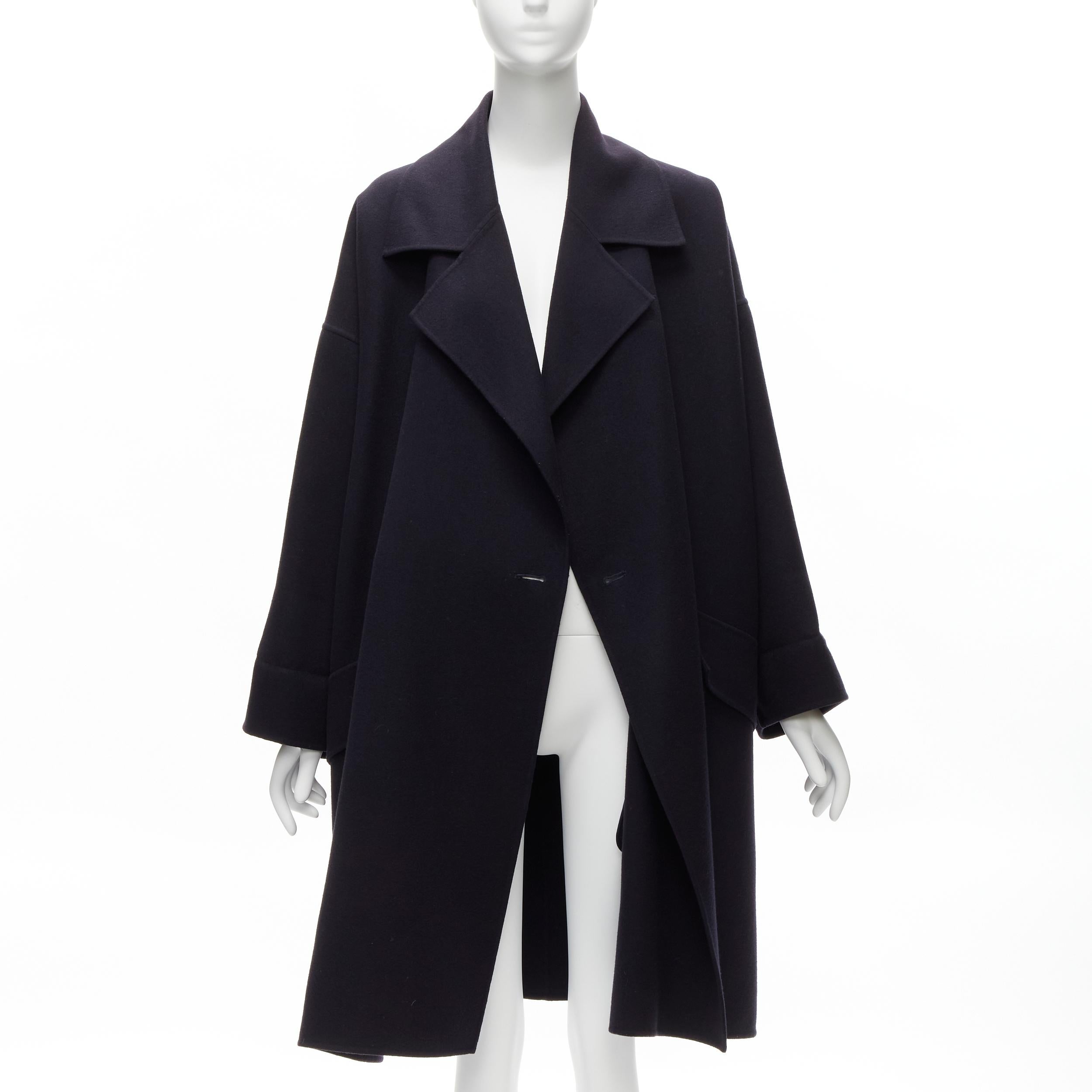 ISSEY MIYAKE Vintage navy blue double breasted wide cut cocoon coat L In Excellent Condition For Sale In Hong Kong, NT