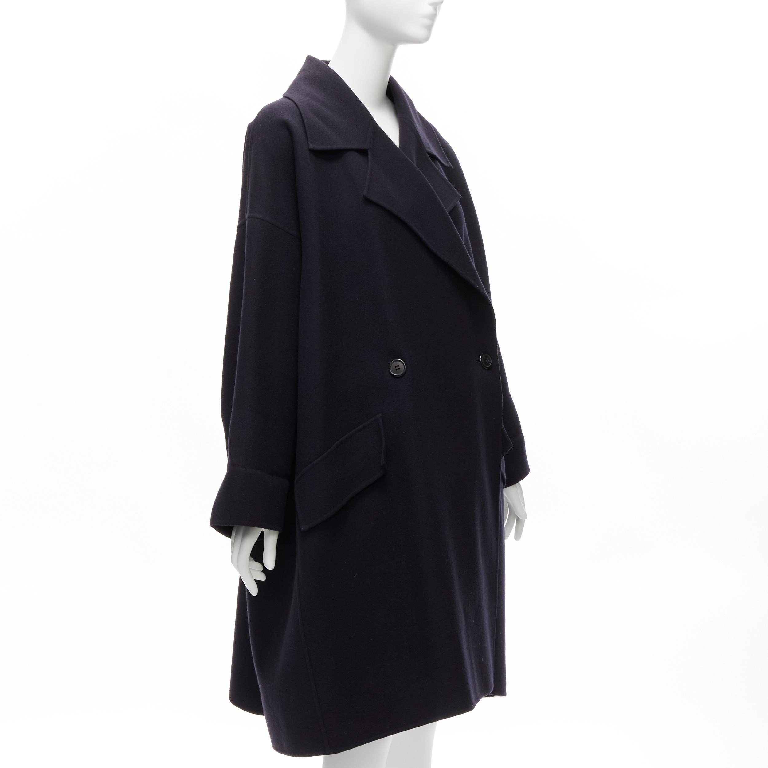 ISSEY MIYAKE Vintage navy blue double breasted wide cut cocoon coat L In Excellent Condition For Sale In Hong Kong, NT