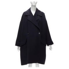 ISSEY MIYAKE Retro navy blue double breasted wide cut cocoon coat L