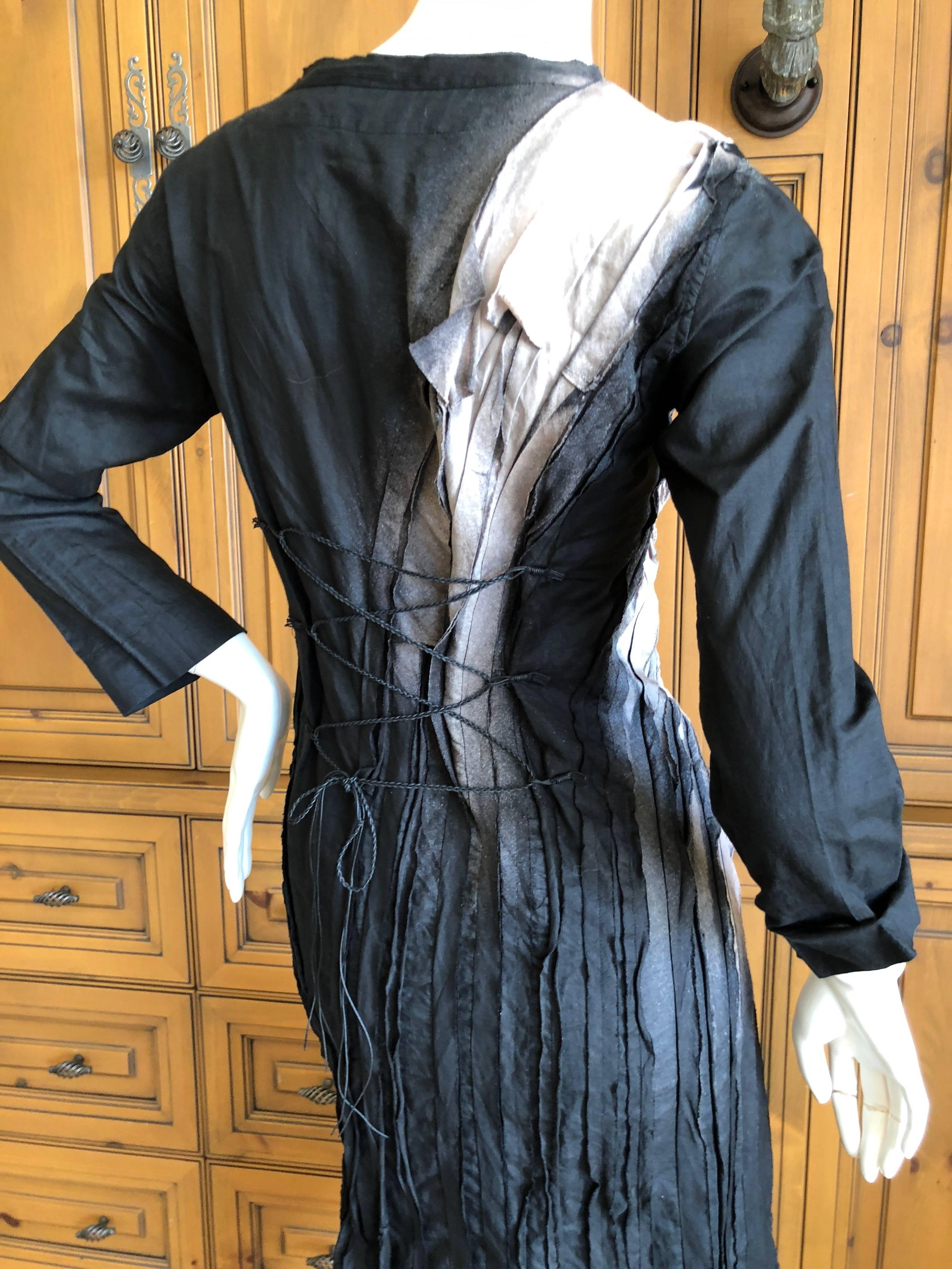Issey Miyake Vintage Ombre Cotton Pleated Diagonal Dress with Lace Up Details In New Condition For Sale In Cloverdale, CA