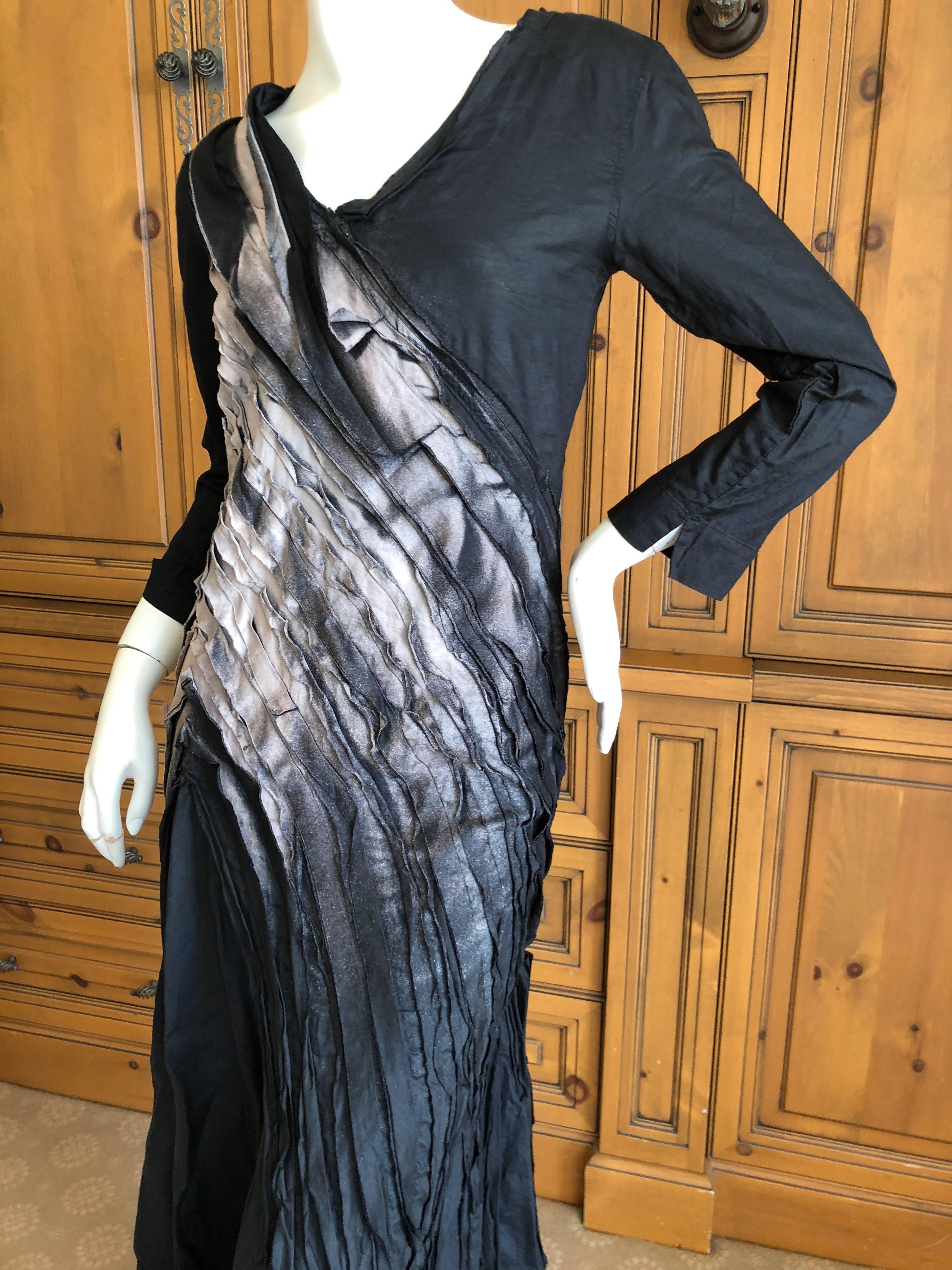 Issey Miyake Vintage Ombre Cotton Pleated Diagonal Dress with Lace Up Details For Sale 3