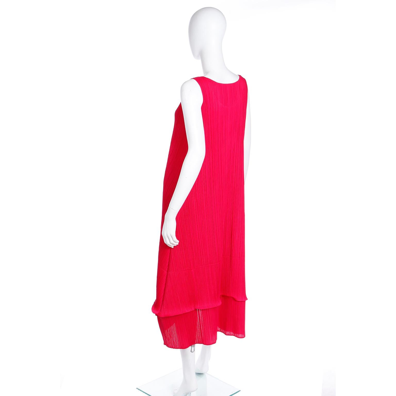 Women's Issey Miyake Vintage Pleats Please Raspberry Pink Pleated Long Dress For Sale