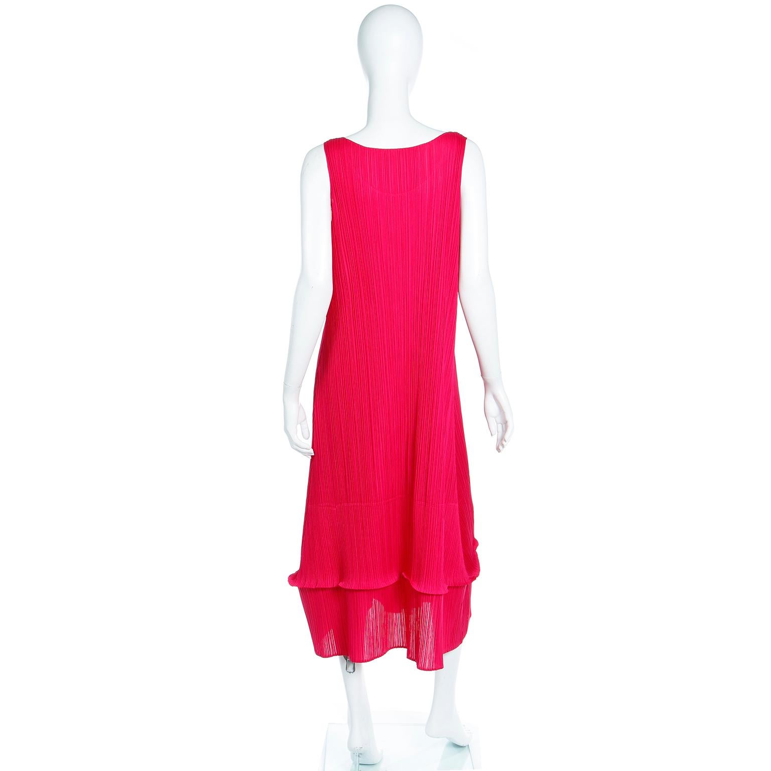 Issey Miyake Vintage Pleats Please Raspberry Pink Pleated Long Dress For Sale 1