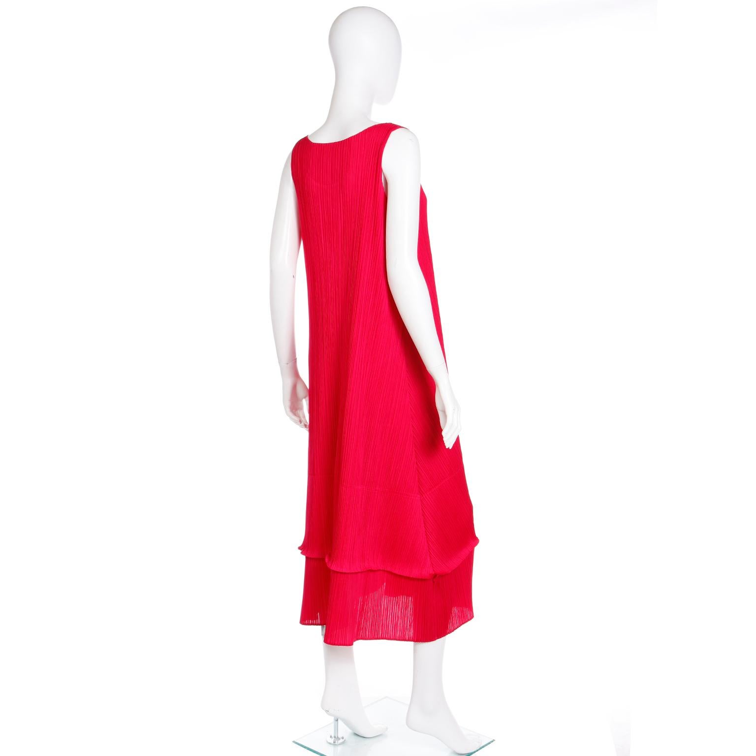 Issey Miyake Vintage Pleats Please Raspberry Pink Pleated Long Dress For Sale 2