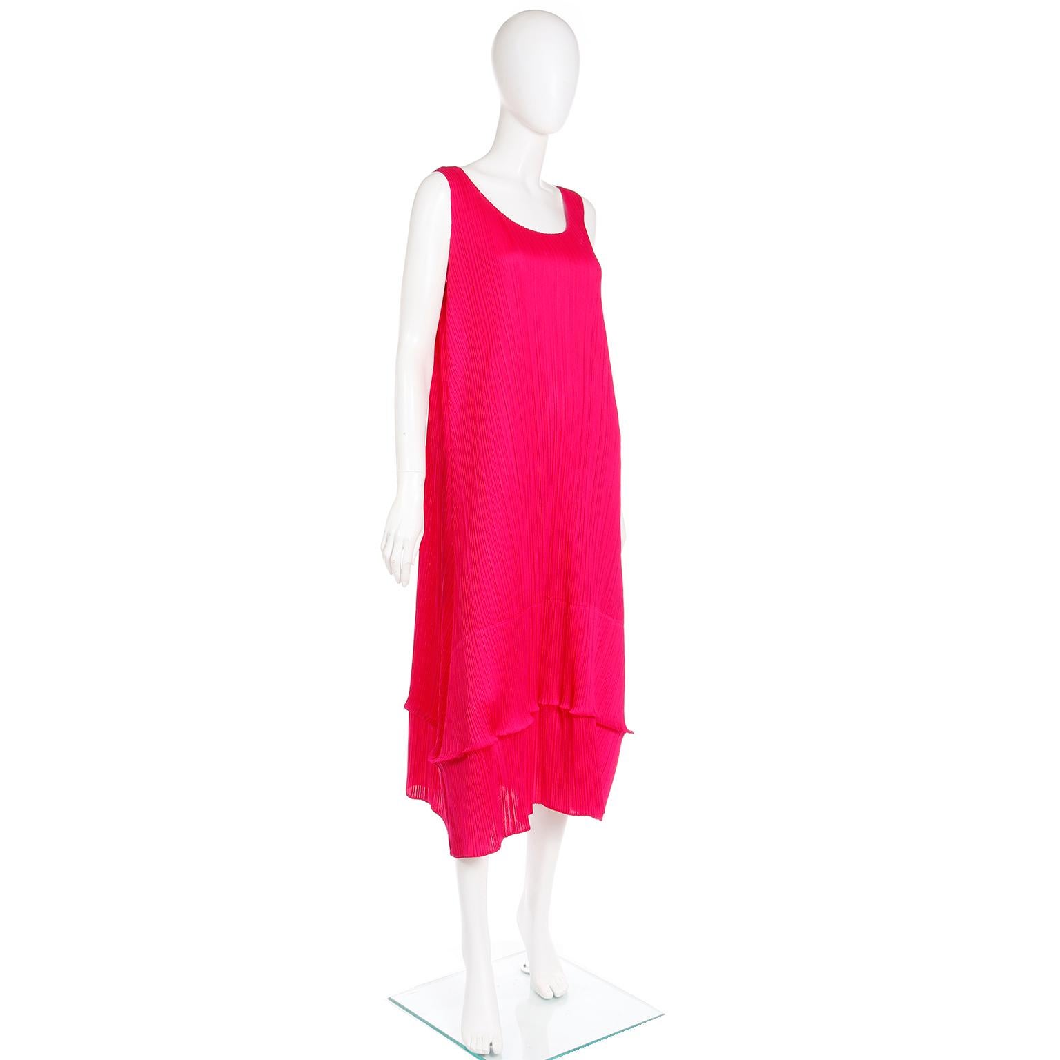 Issey Miyake Vintage Pleats Please Raspberry Pink Pleated Long Dress For Sale 3