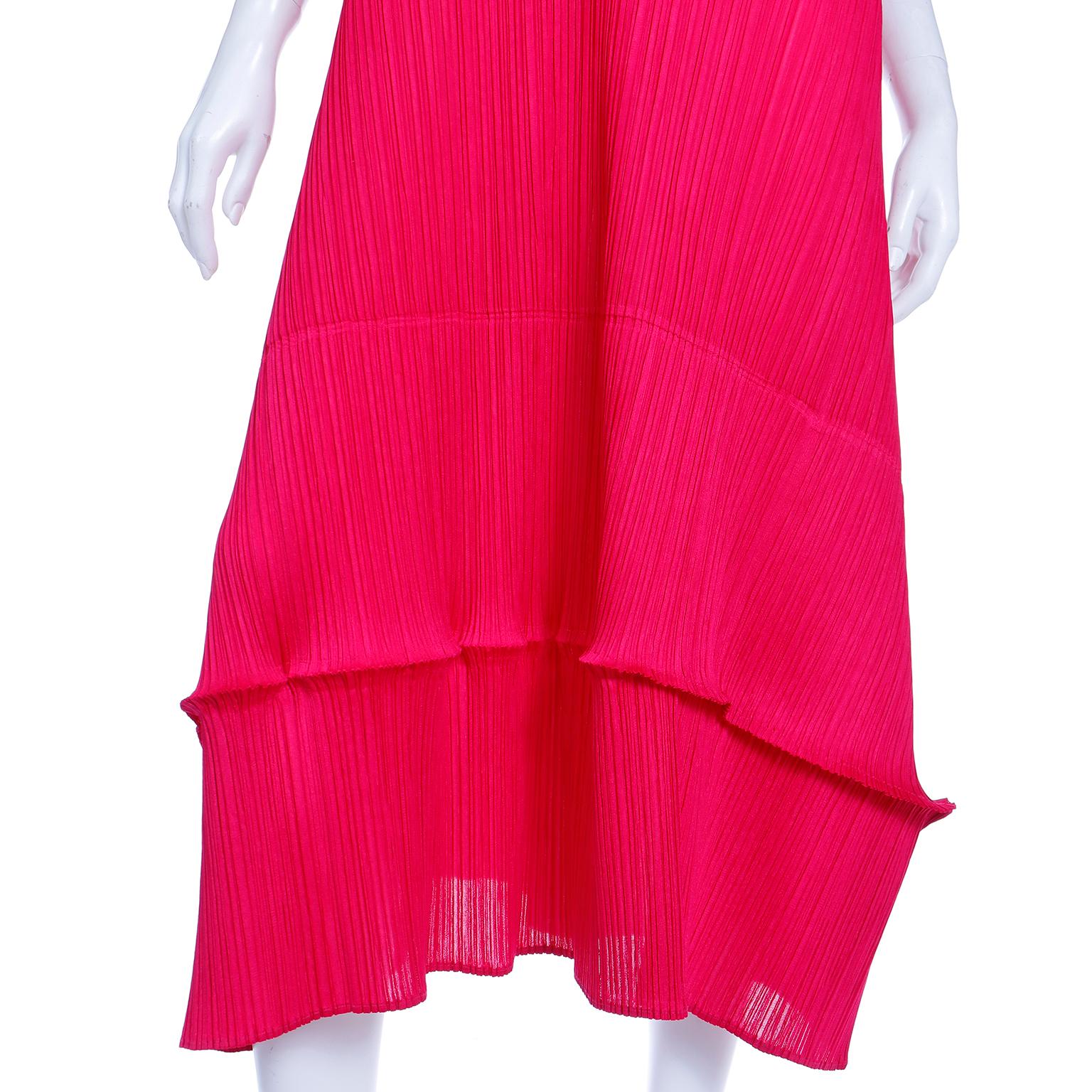 Issey Miyake Vintage Pleats Please Raspberry Pink Pleated Long Dress For Sale 4