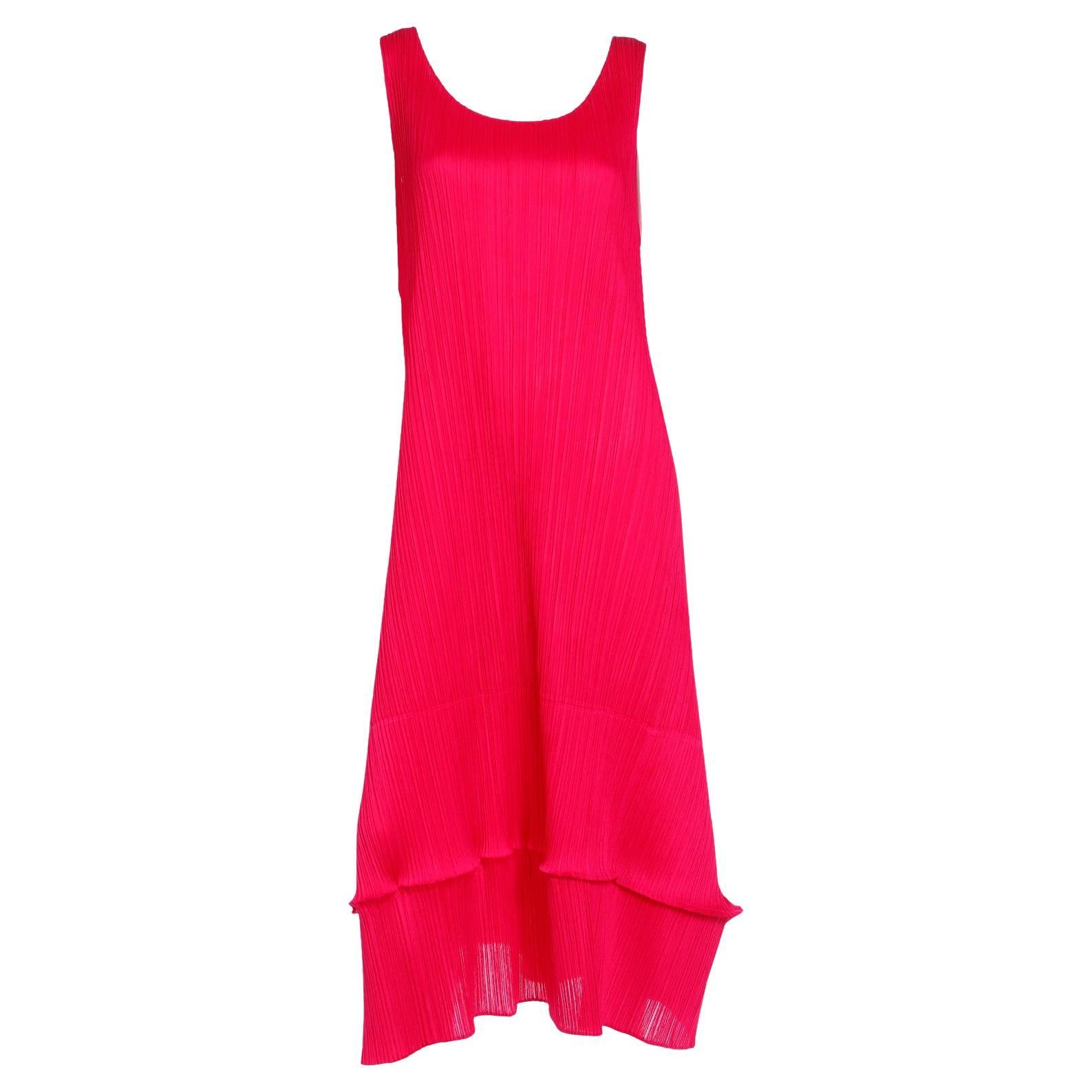 Issey Miyake Vintage Pleats Please Raspberry Pink Pleated Long Dress For Sale