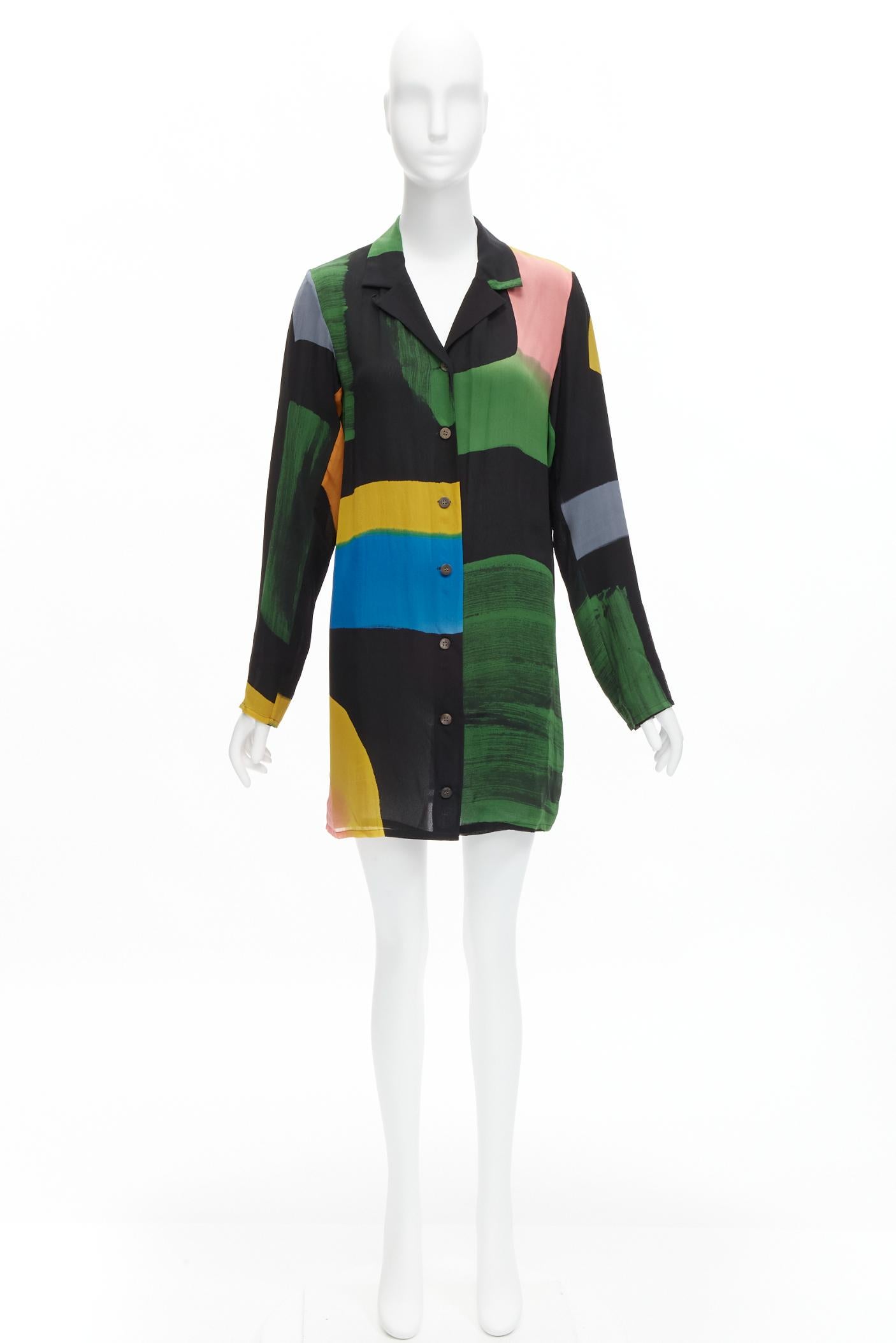 ISSEY MIYAKE Vintage silk colorblocked brush stroke print long overshirt jacket For Sale 6