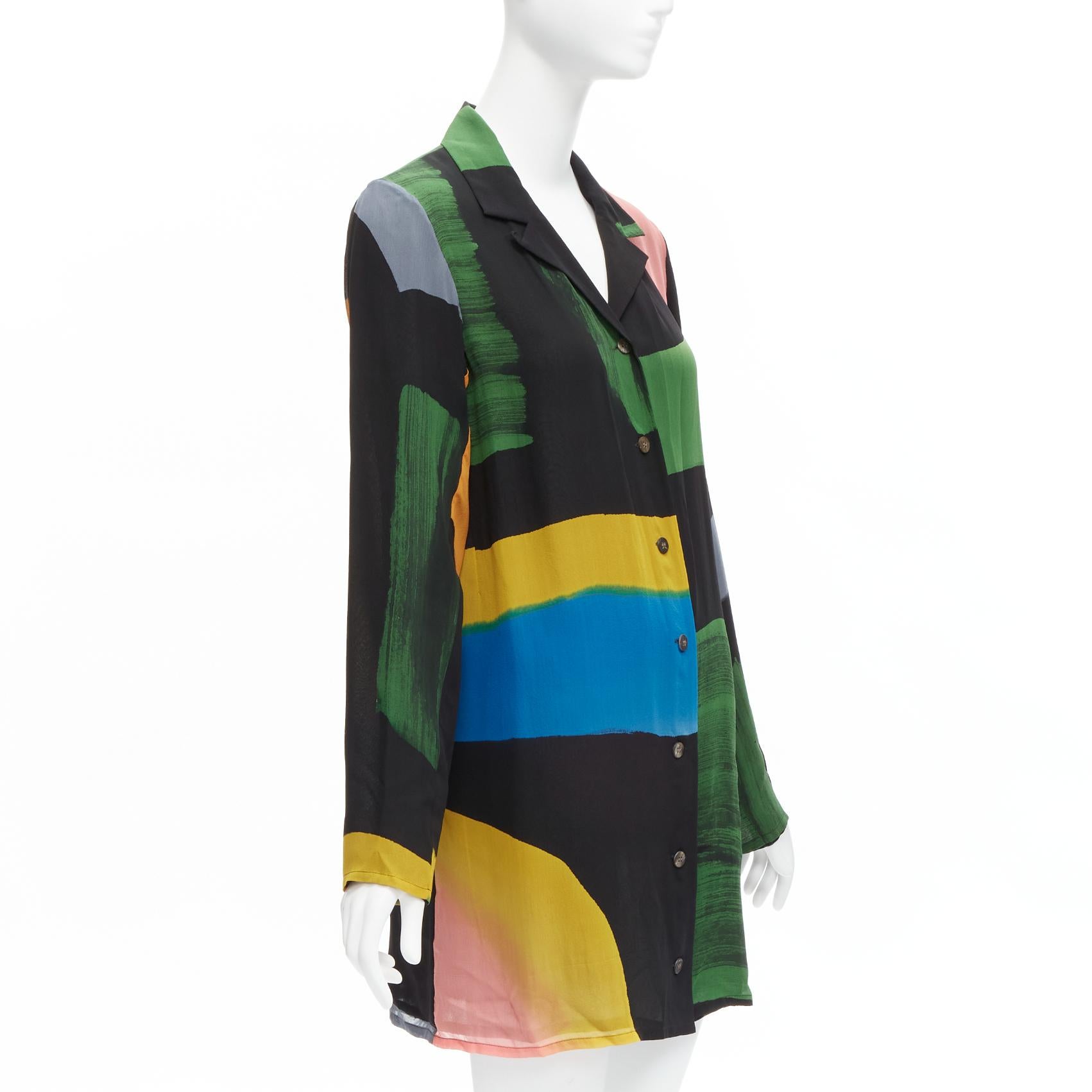 ISSEY MIYAKE Vintage silk colorblocked brush stroke print long overshirt jacket In Excellent Condition For Sale In Hong Kong, NT