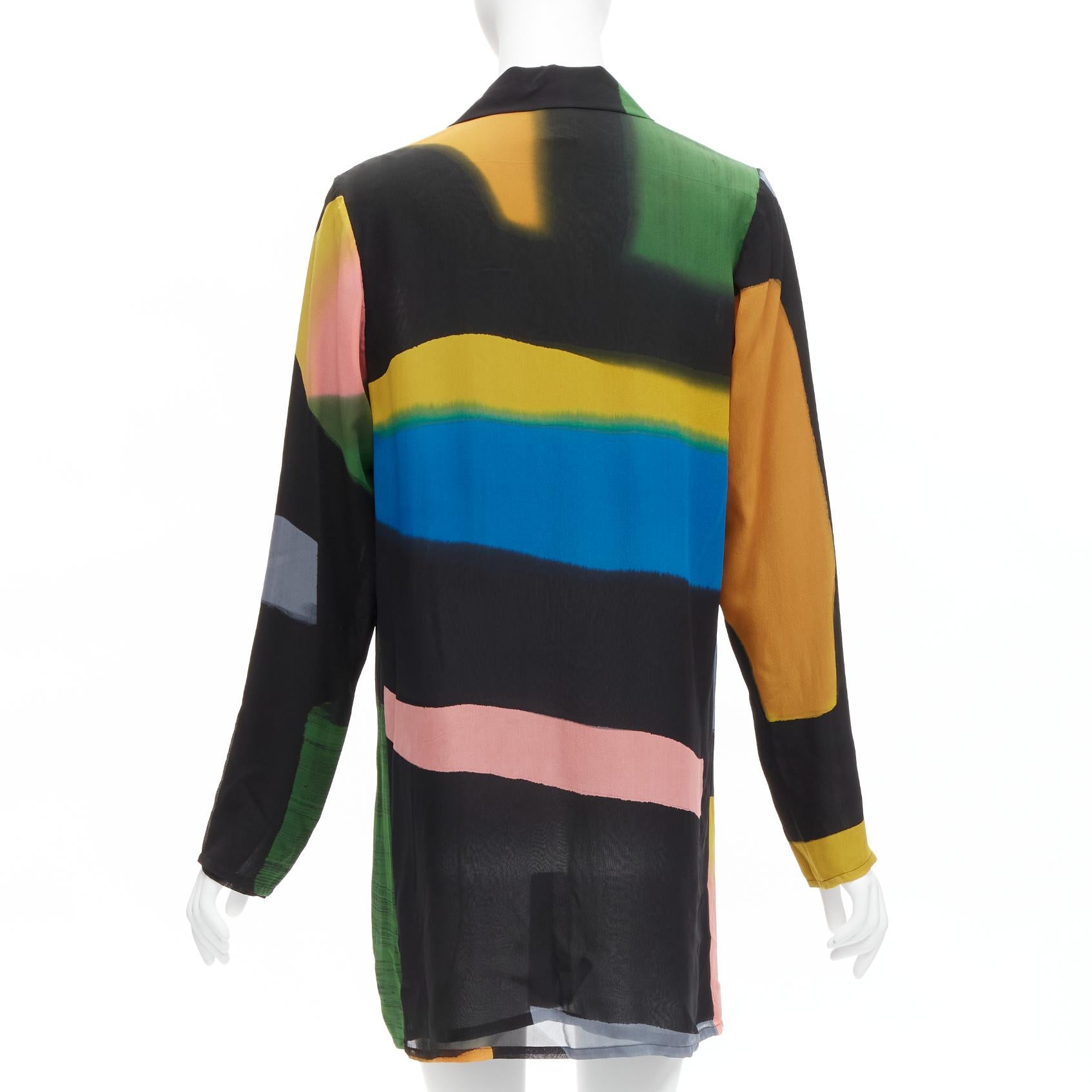 ISSEY MIYAKE Vintage silk colorblocked brush stroke print long overshirt jacket For Sale 1