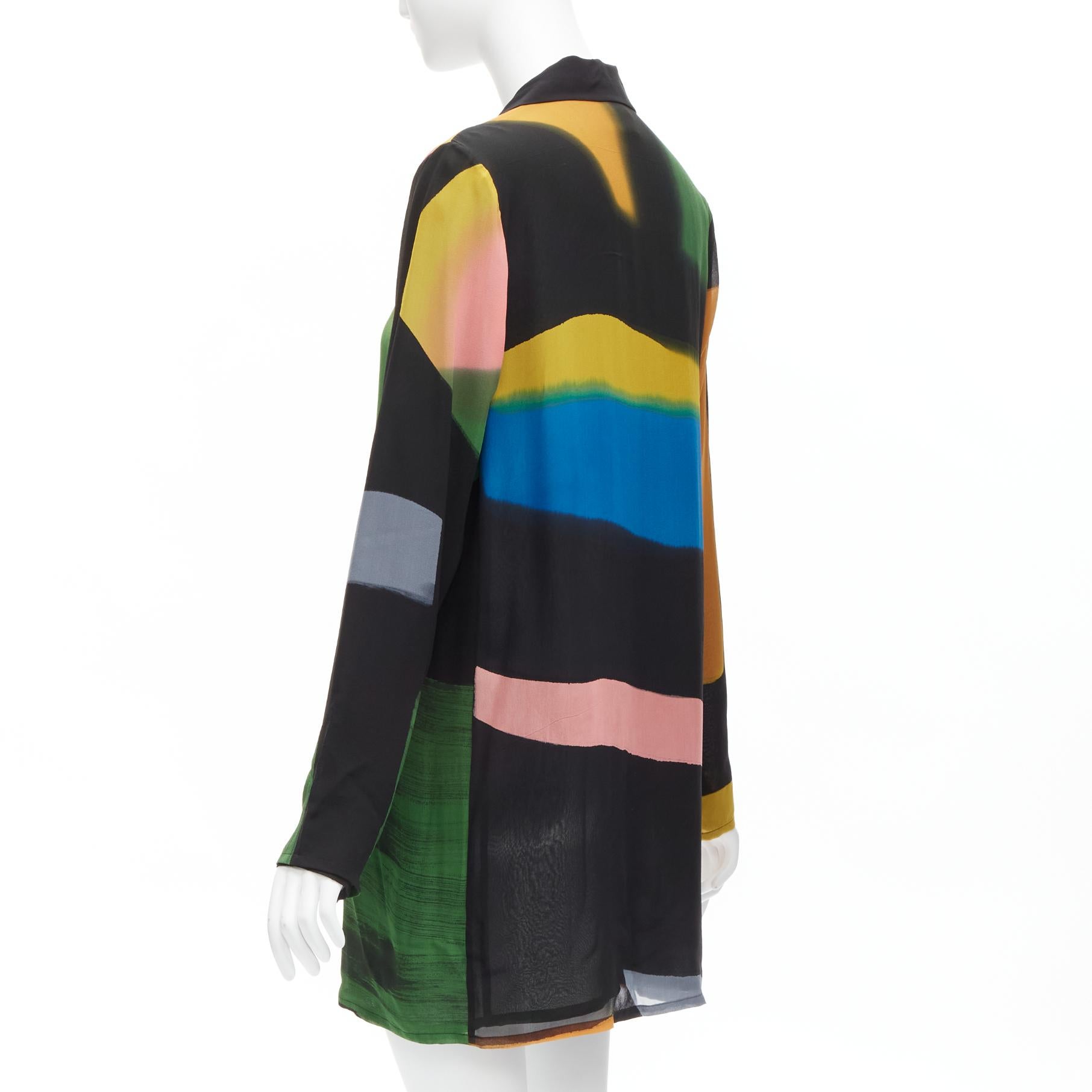 ISSEY MIYAKE Vintage silk colorblocked brush stroke print long overshirt jacket For Sale 2