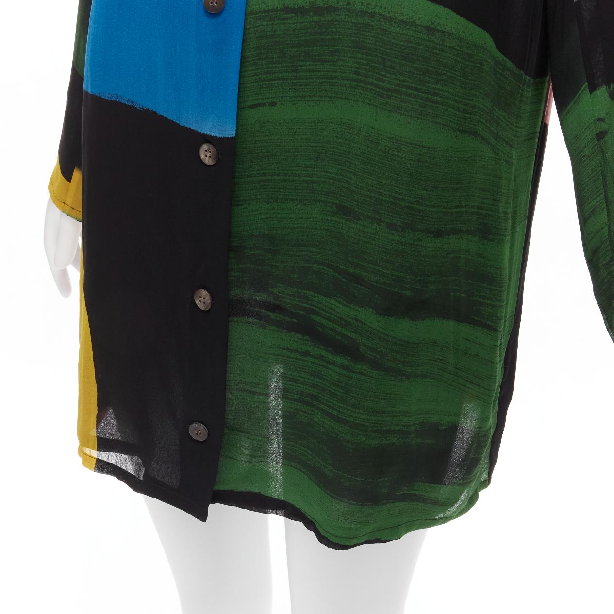 ISSEY MIYAKE Vintage silk colorblocked brush stroke print long overshirt jacket For Sale 3