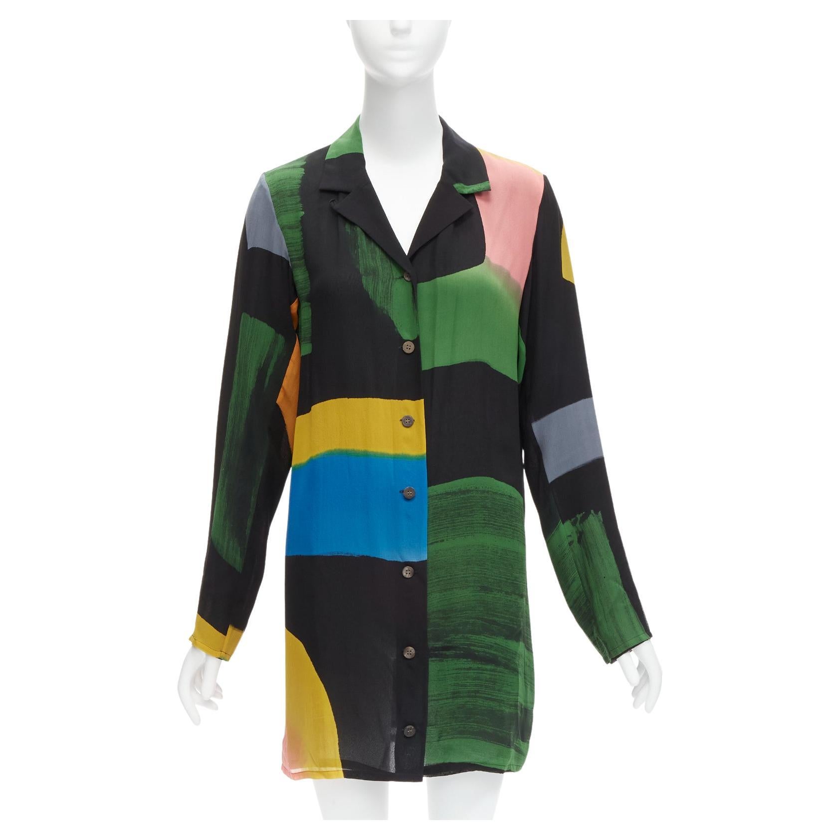 ISSEY MIYAKE Vintage silk colorblocked brush stroke print long overshirt jacket