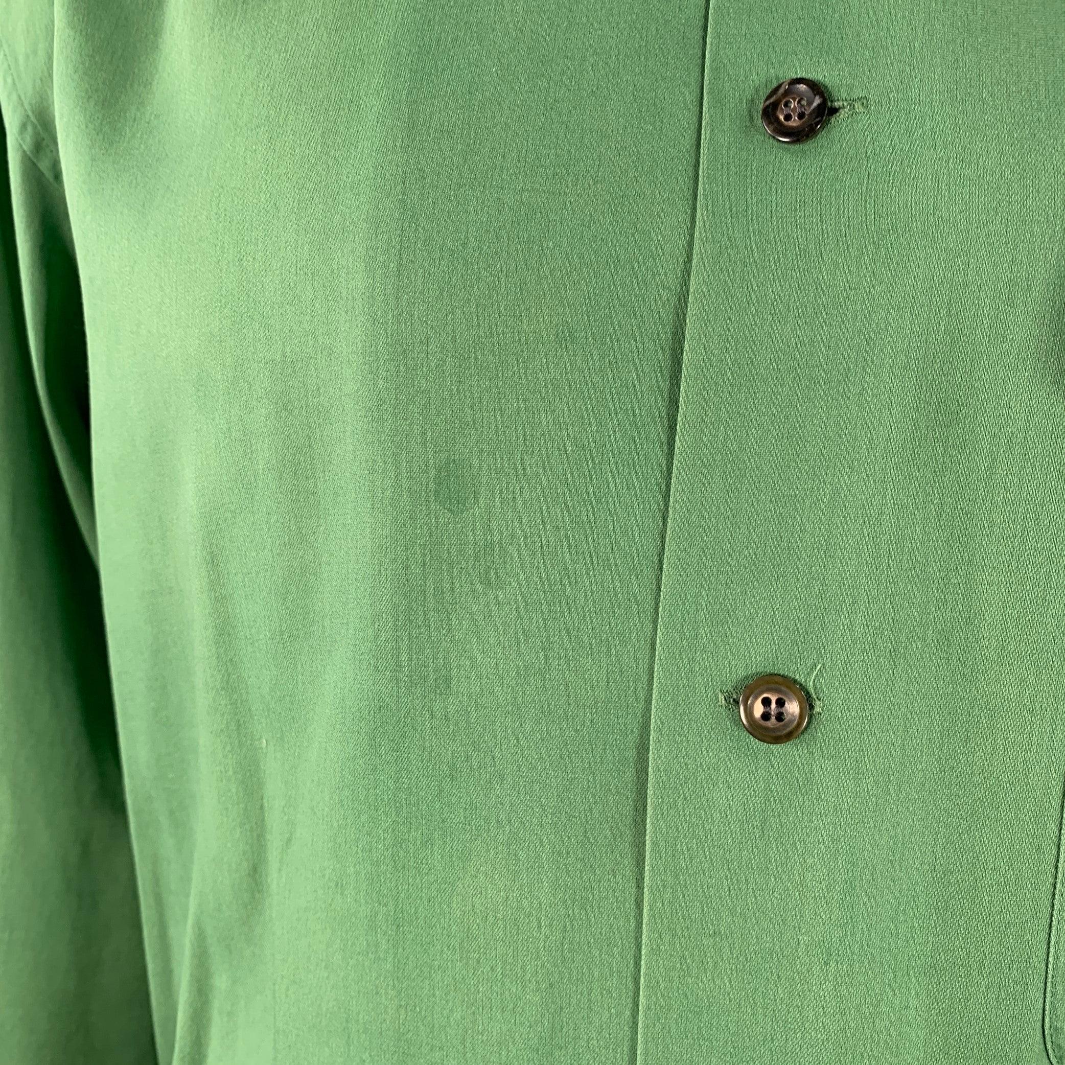 Issey Miyake Vintage Taglia L Greene & Greene Greene a righe in cotone con una tasca a manica lunga in vendita 2