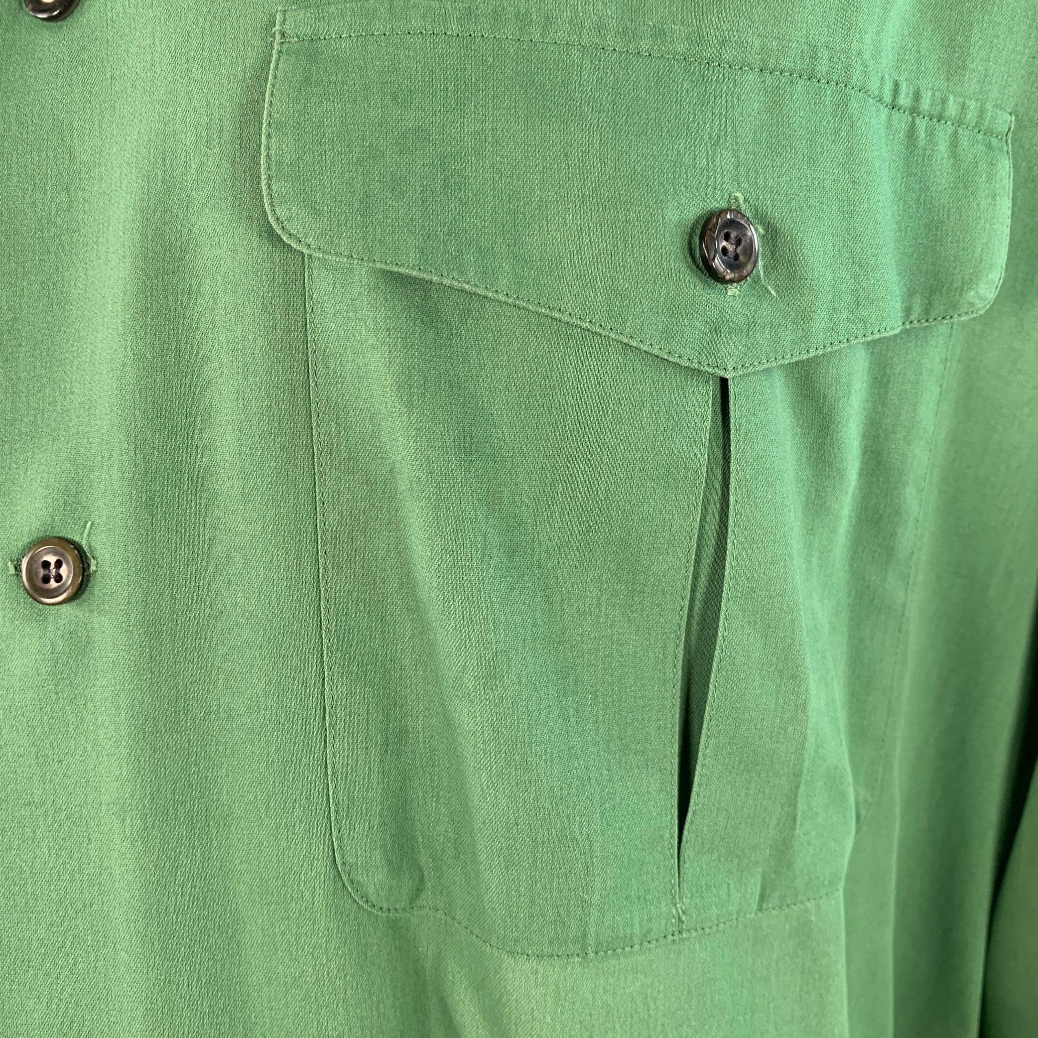 Issey Miyake Vintage Taglia L Greene & Greene Greene a righe in cotone con una tasca a manica lunga in vendita 3